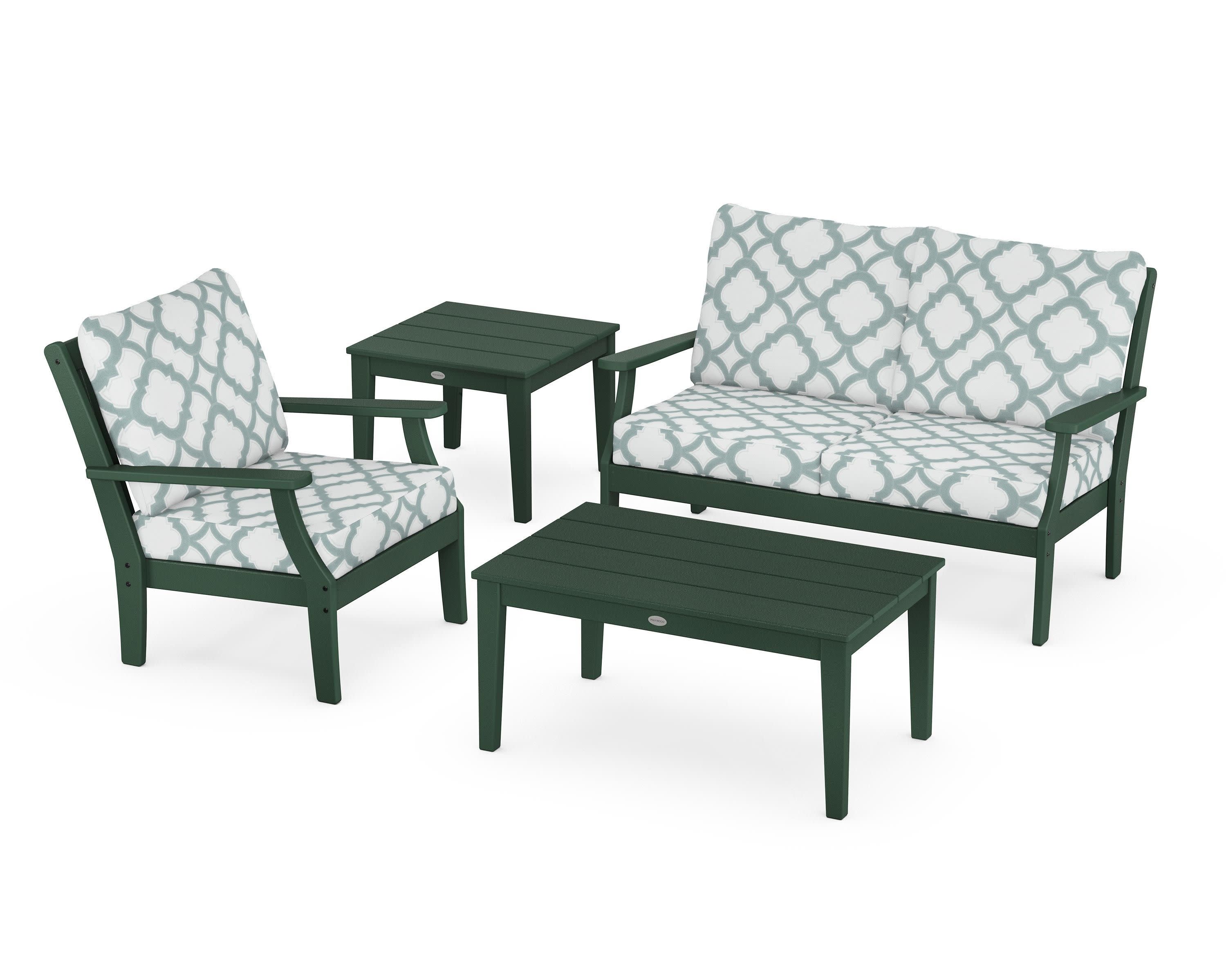 Braxton 4-Piece Deep Seating Set in Green / Trellis Glacier Spa