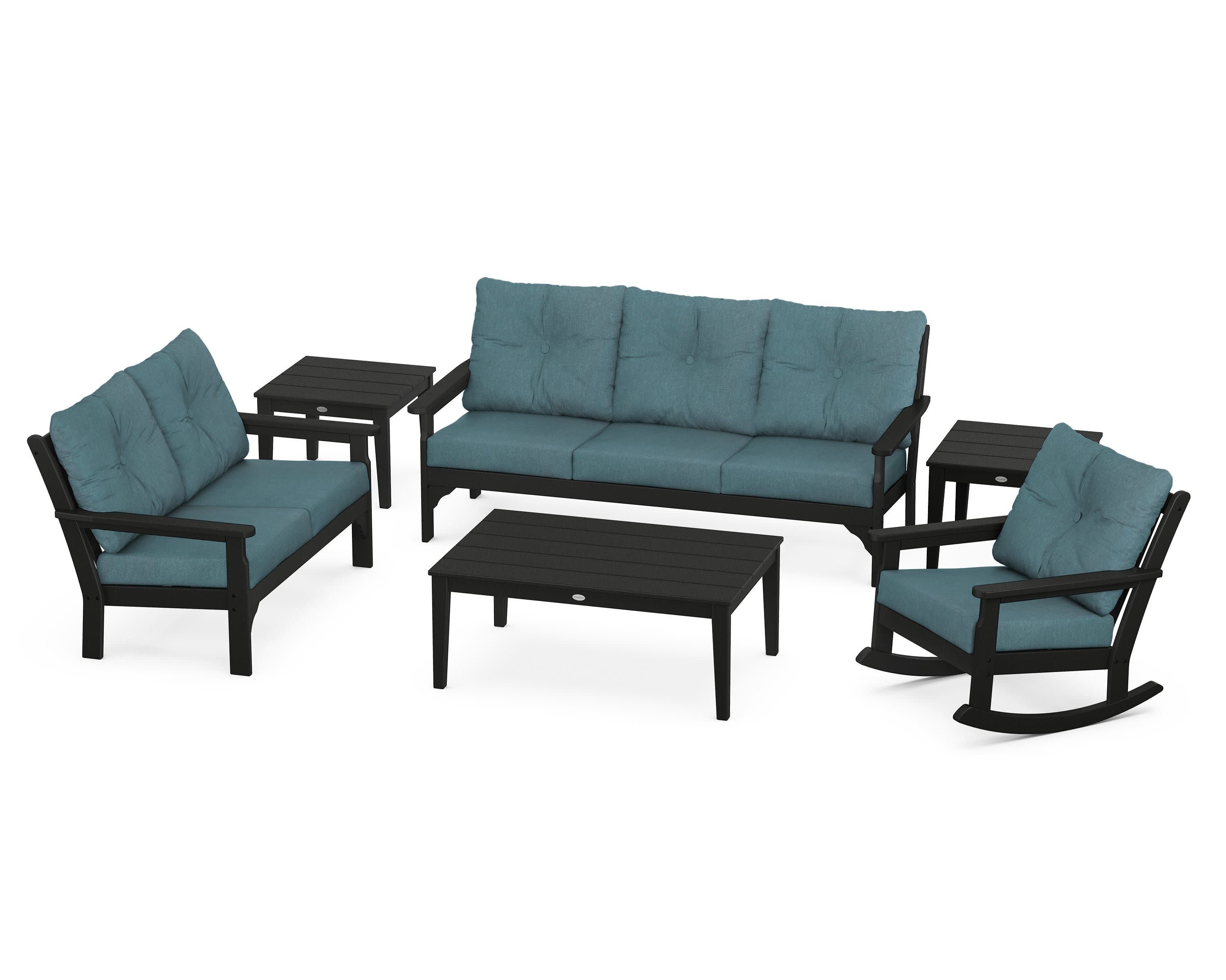 Vineyard 6-Piece Deep Seating Set in Black / Ocean Teal
