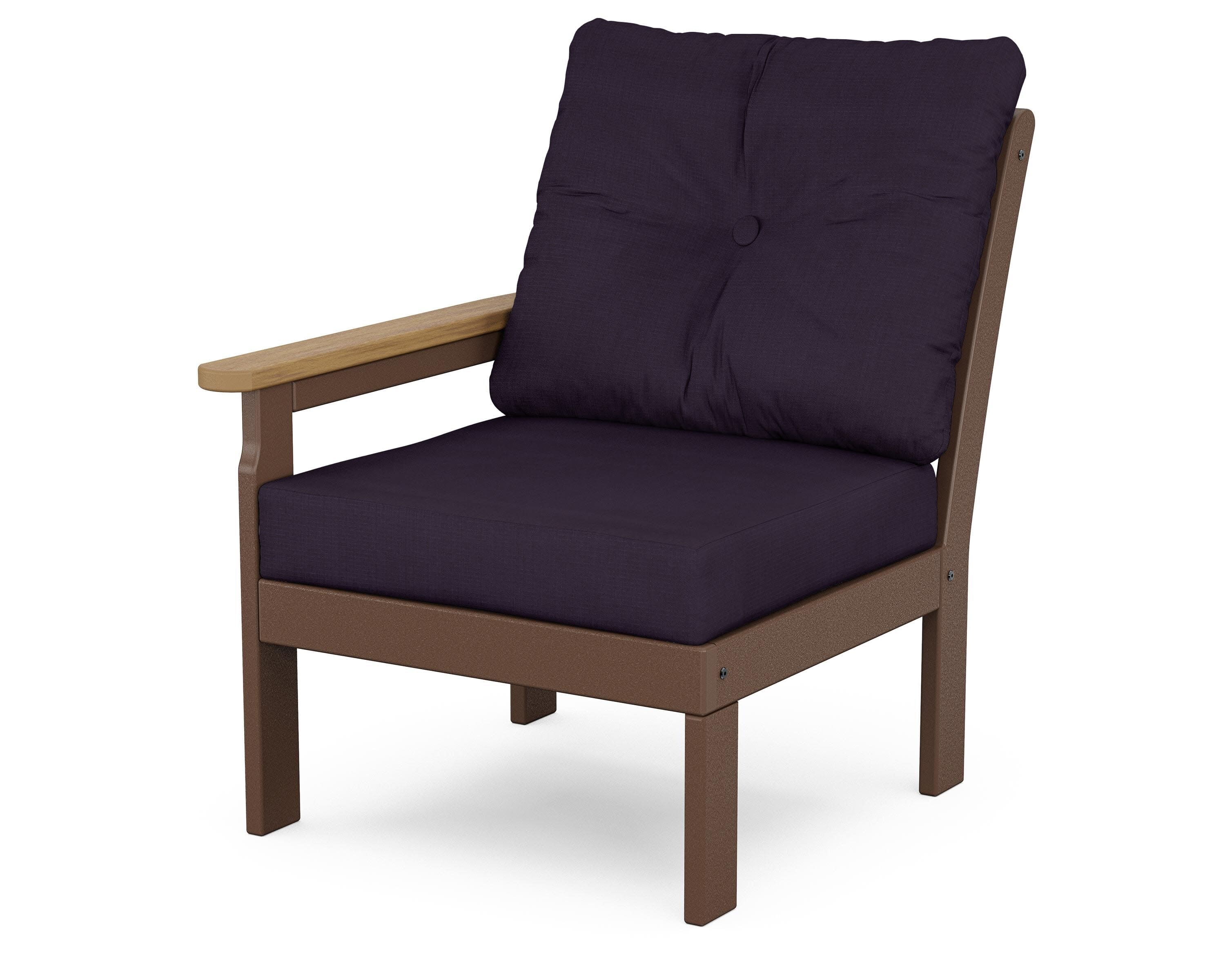 Vineyard Modular Left Arm Chair in Mahogany / Natural / Navy Linen