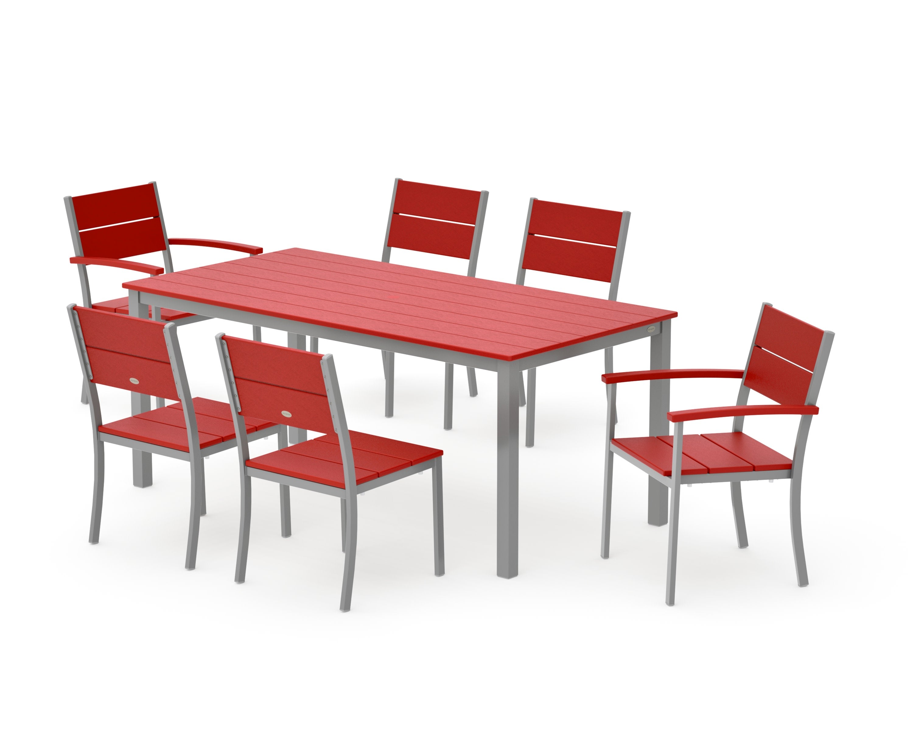 Main Street 7-Piece Dining Set in Silver / Sunset Red