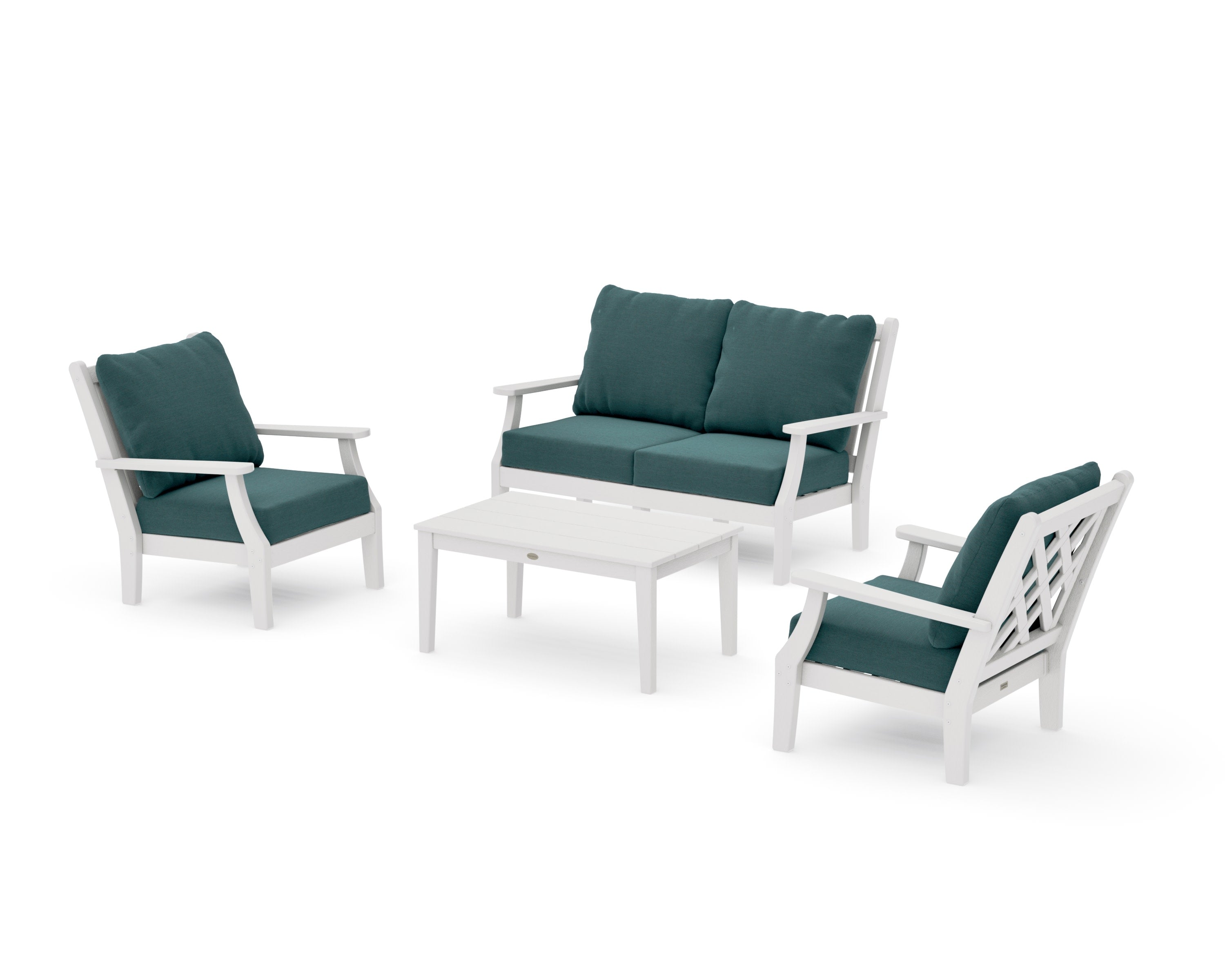Wovendale 4-Piece Deep Seating Set with Loveseat in Vintage White / Ocean Teal