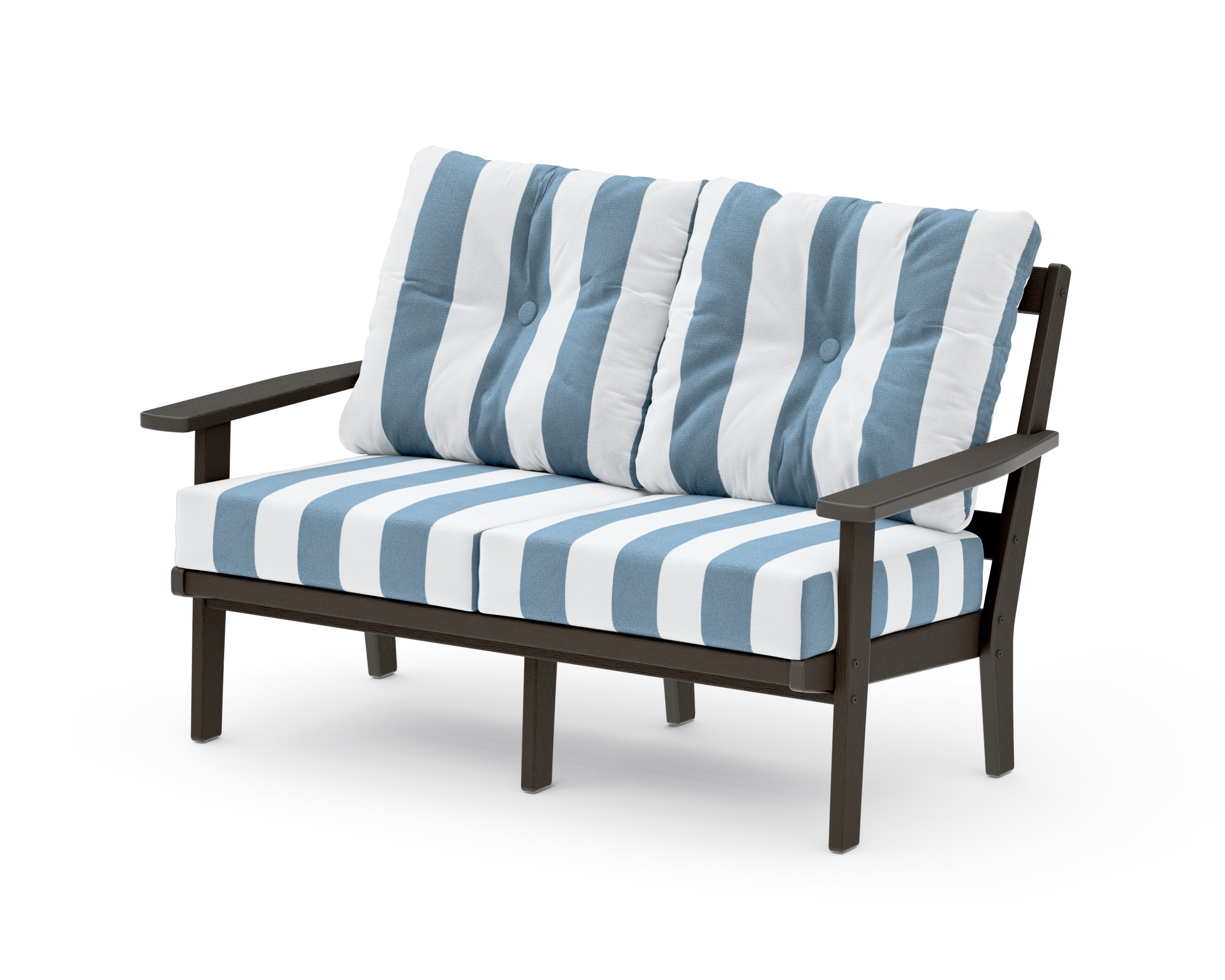 Prairie Deep SeatingLoveseat in Vintage Coffee / Cabana Stripe Sky Blue