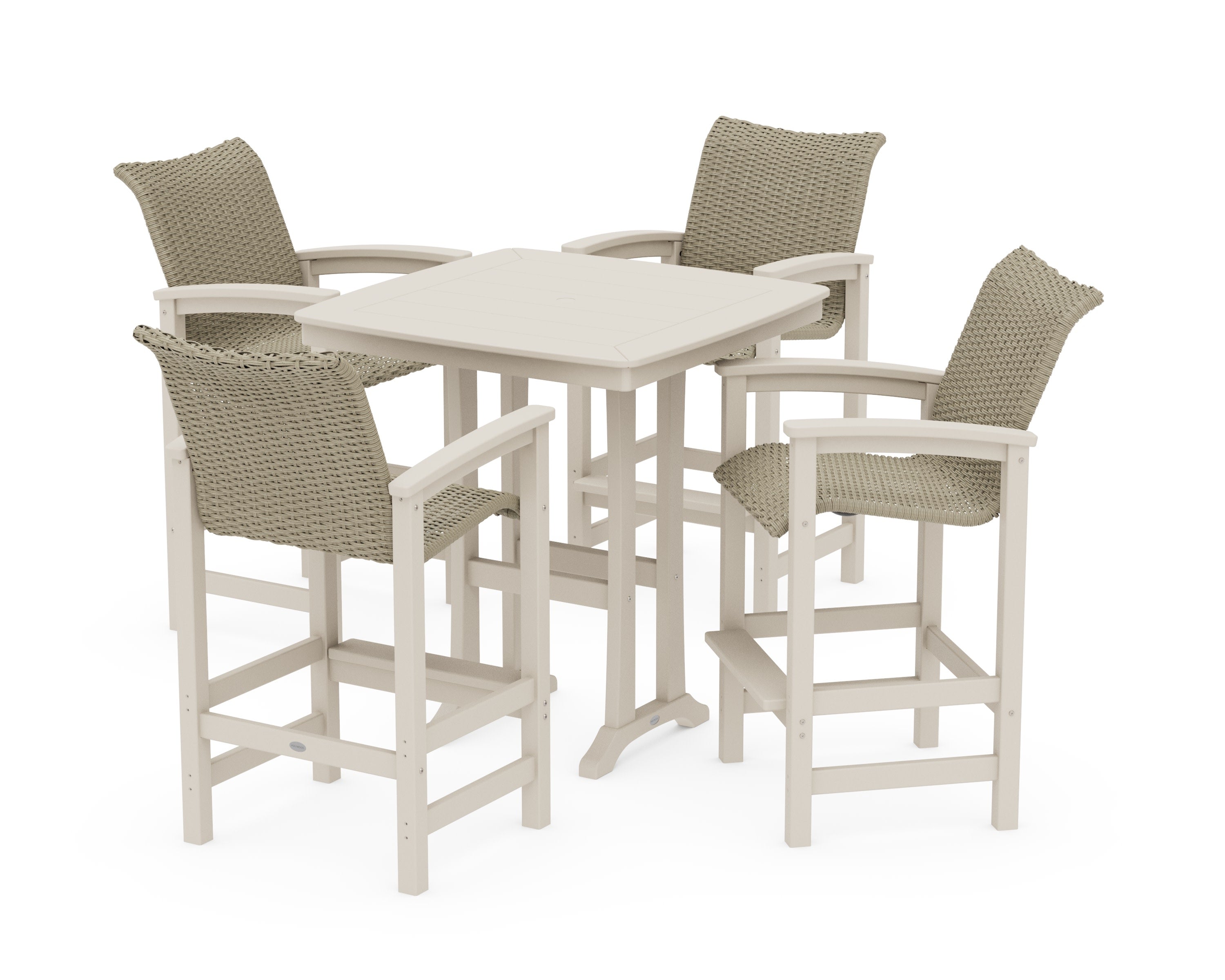 Coastal Woven 5-Piece Bar Set with Trestle Legs in Sand / Dune Grass