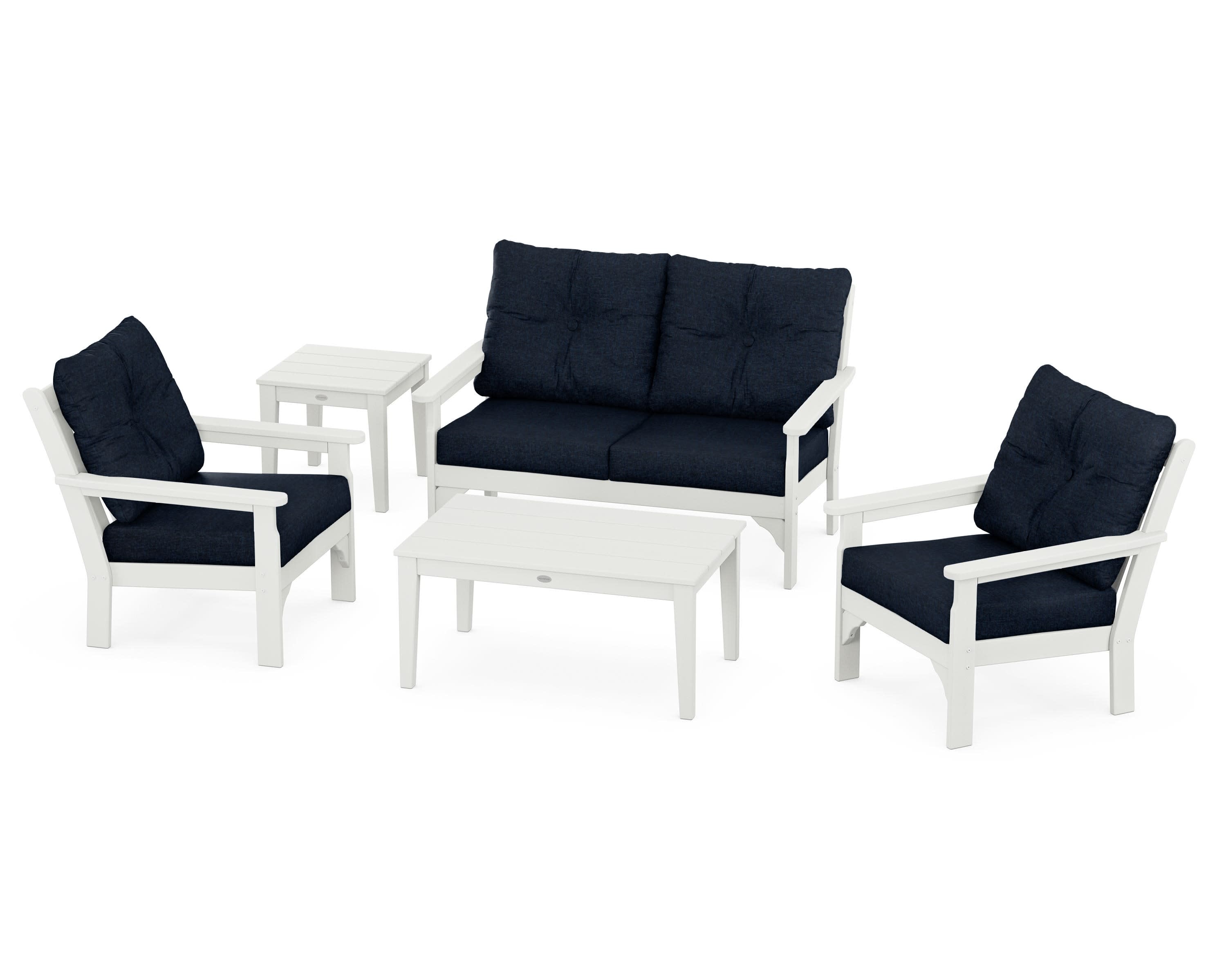 Vineyard 5-Piece Deep Seating Set in Vintage White / Marine Indigo