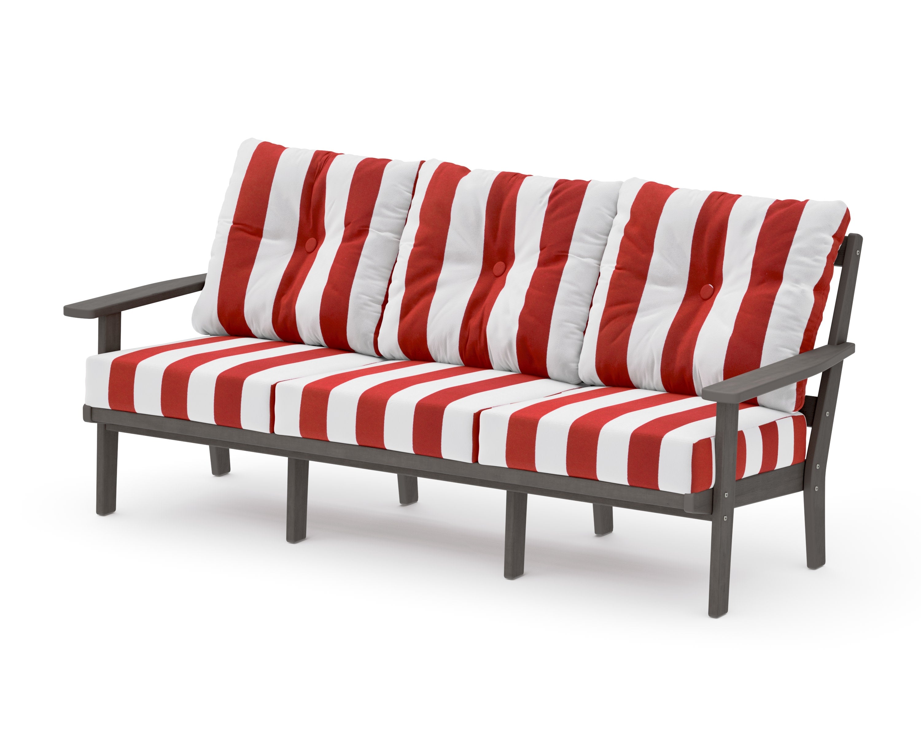Oxford Deep Seating Sofa in Driftwood / Cabana Stripe Crimson