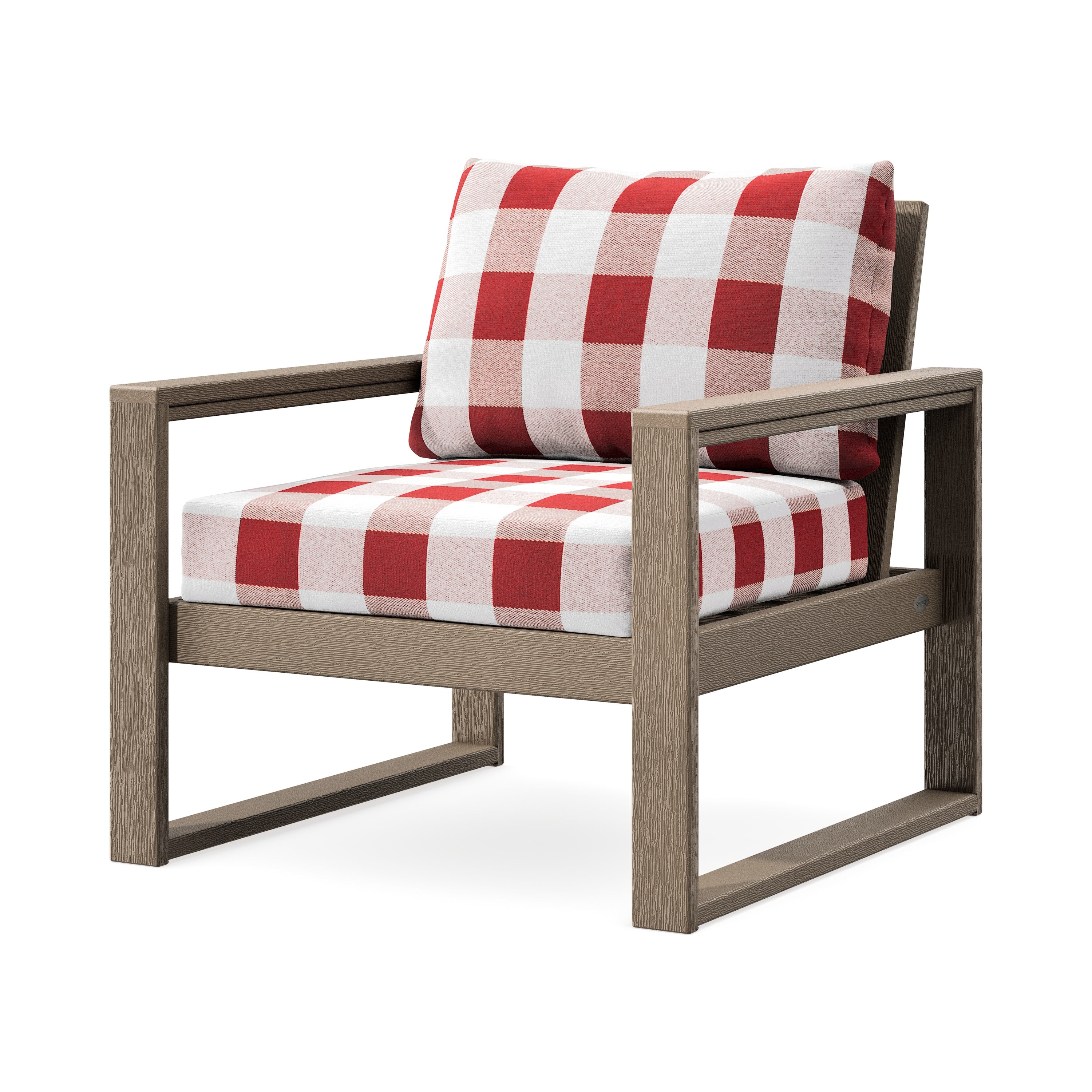 EDGE Club Chair in Vintage Sahara / Buffalo Plaid Crimson