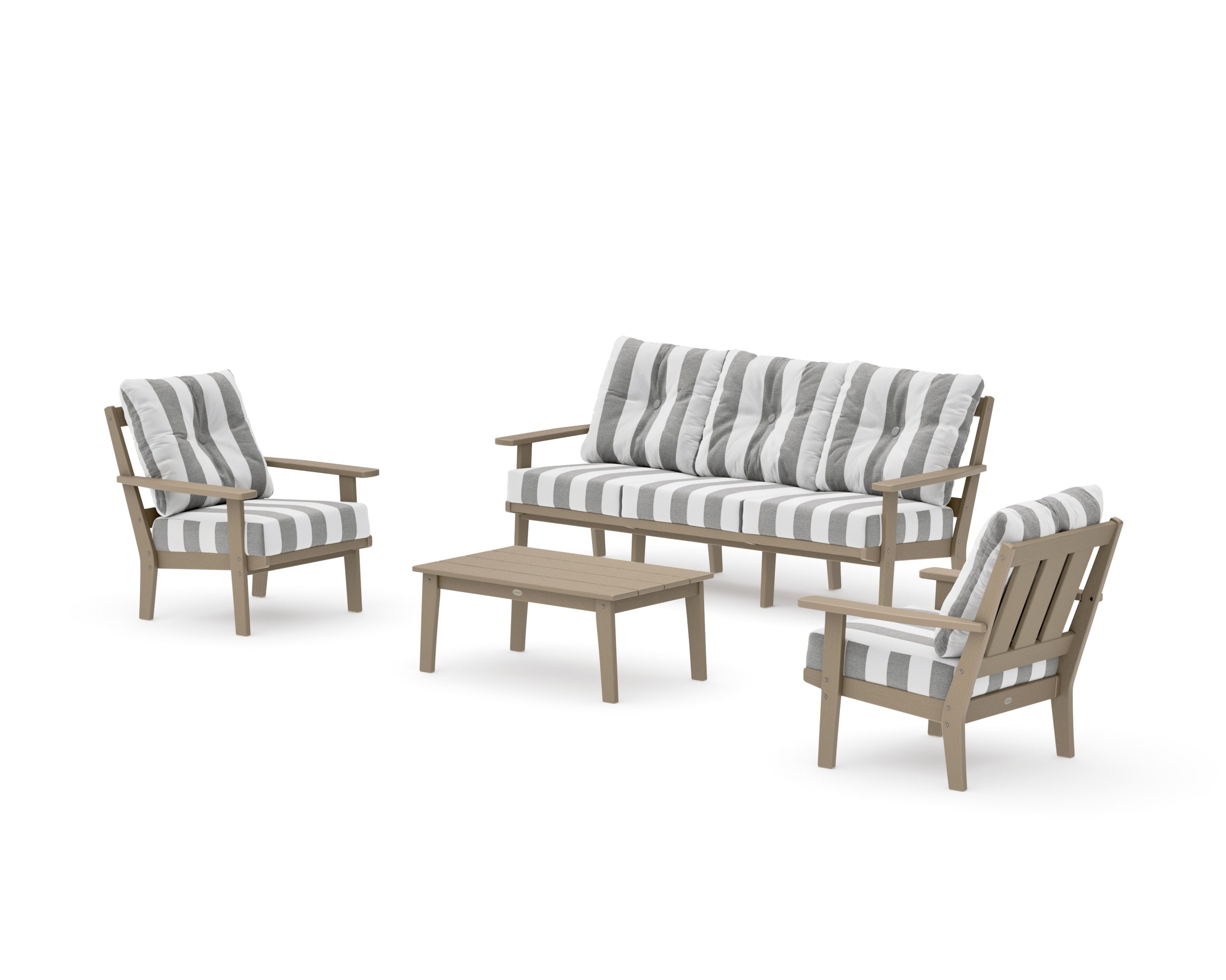 Oxford 4-Piece Deep Seating Set with Sofa in Vintage Sahara / Cabana Stripe Grey Mist