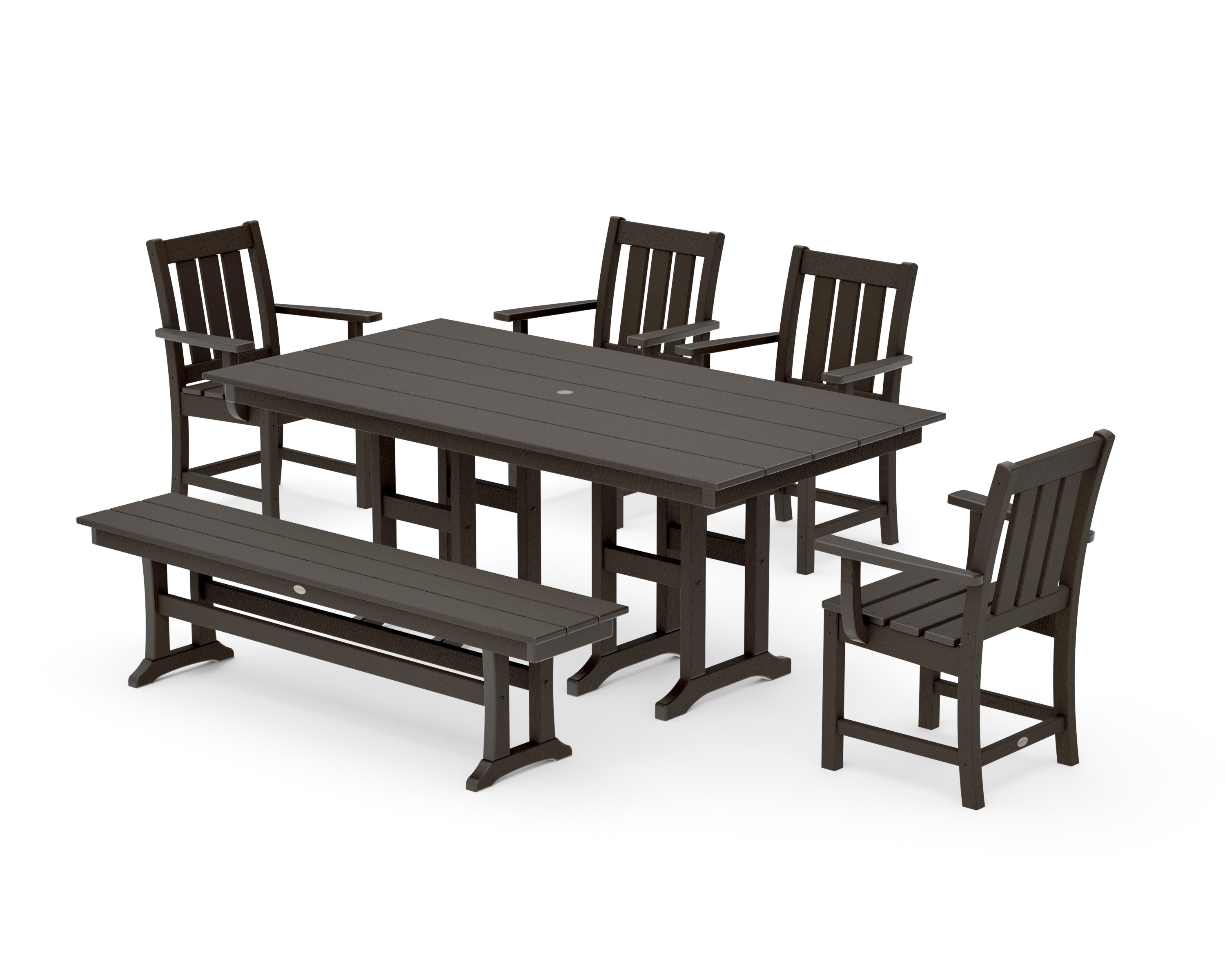 Oxford 6-Piece Farmhouse Dining Set with Bench in Vintage Coffee