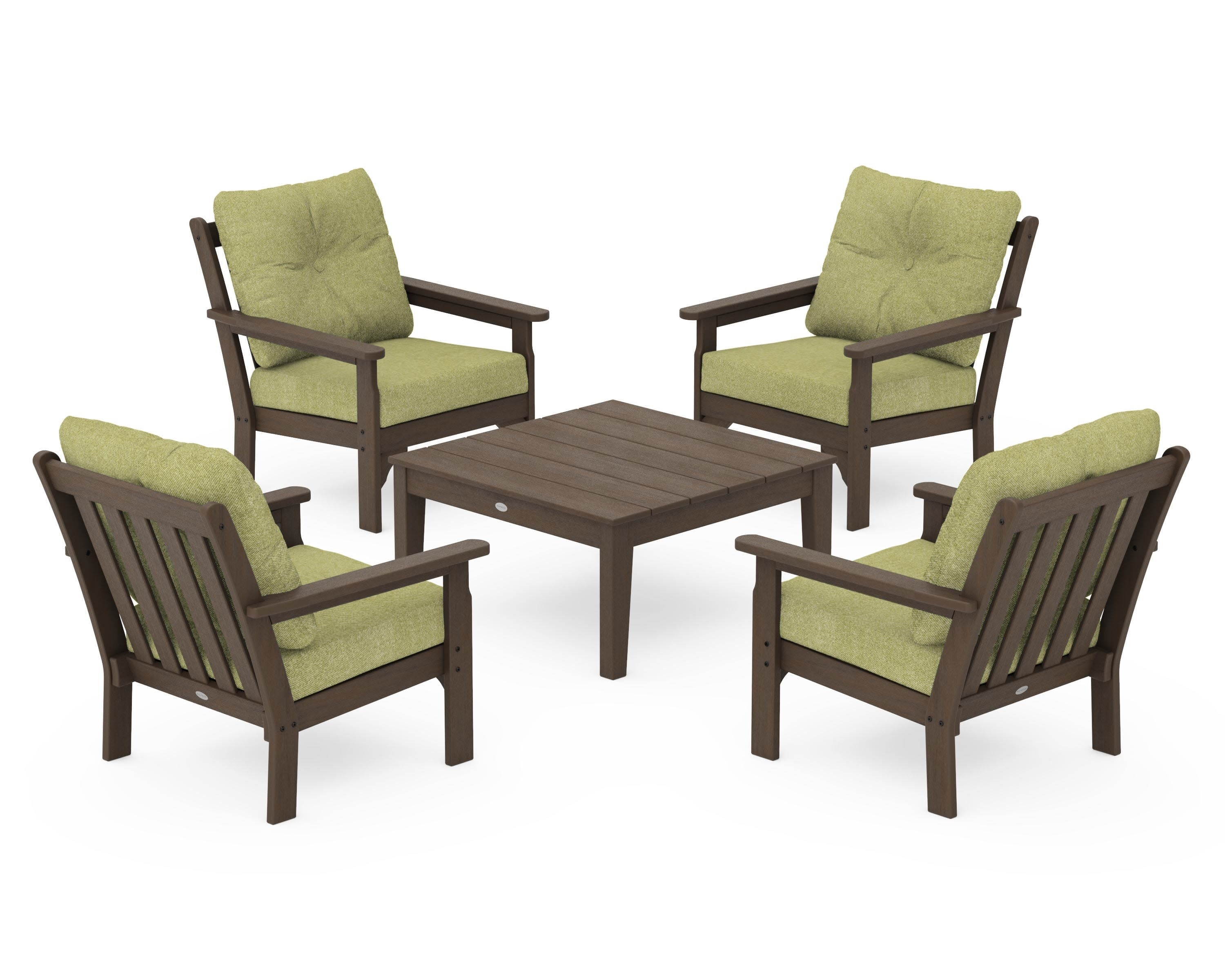 Vineyard 5-Piece Deep Seating Conversation Set in Kona / Chartreuse Boucle