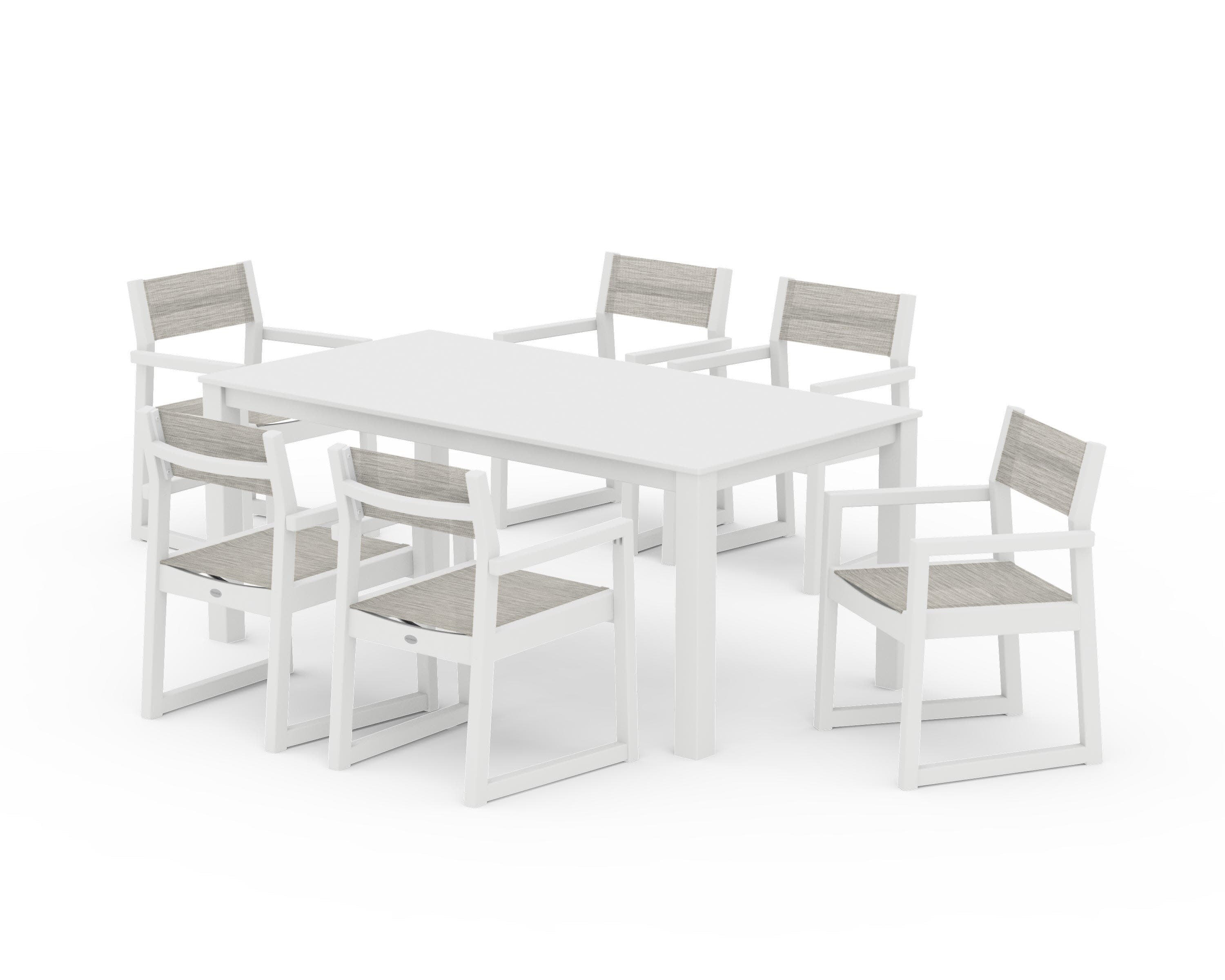 EDGE Sling Arm Chair 7-Piece Parsons Dining Set in White / Birch Sling