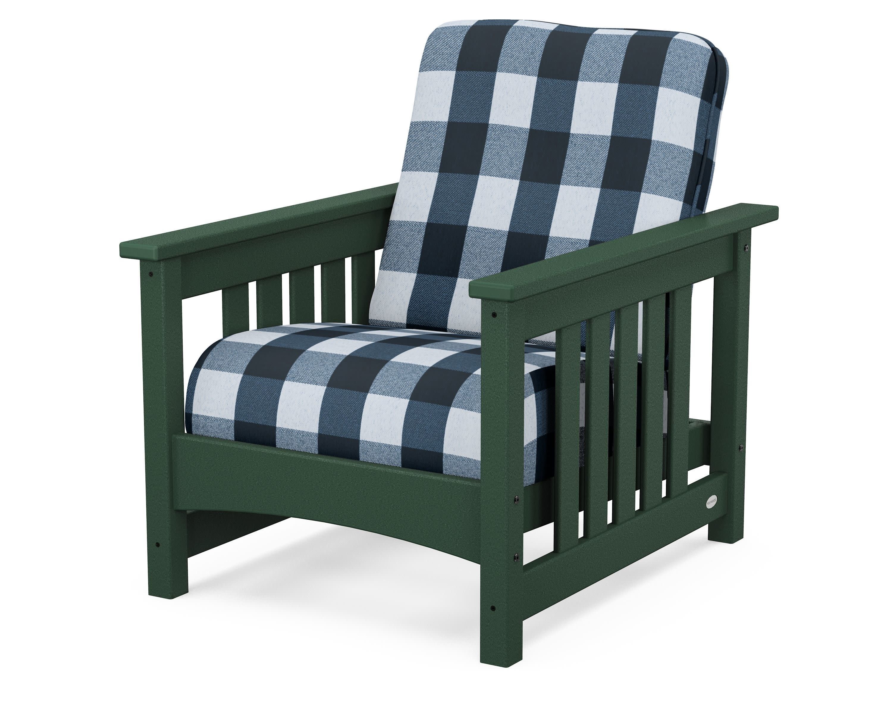 Club Mission Chair in Green / Buffalo Plaid Marine Indigo