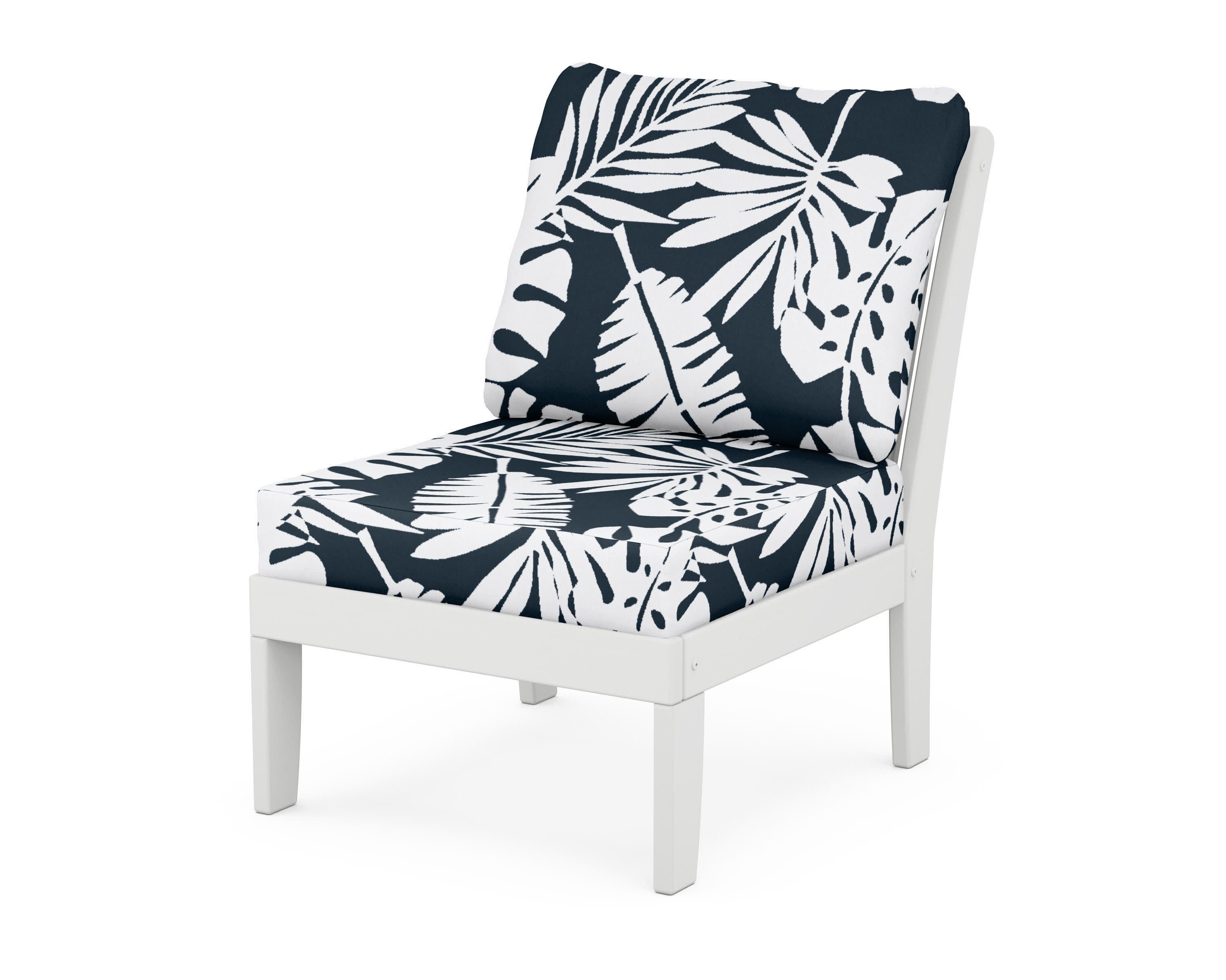 Braxton Modular Armless Chair in White / Leaf Marine Indigo