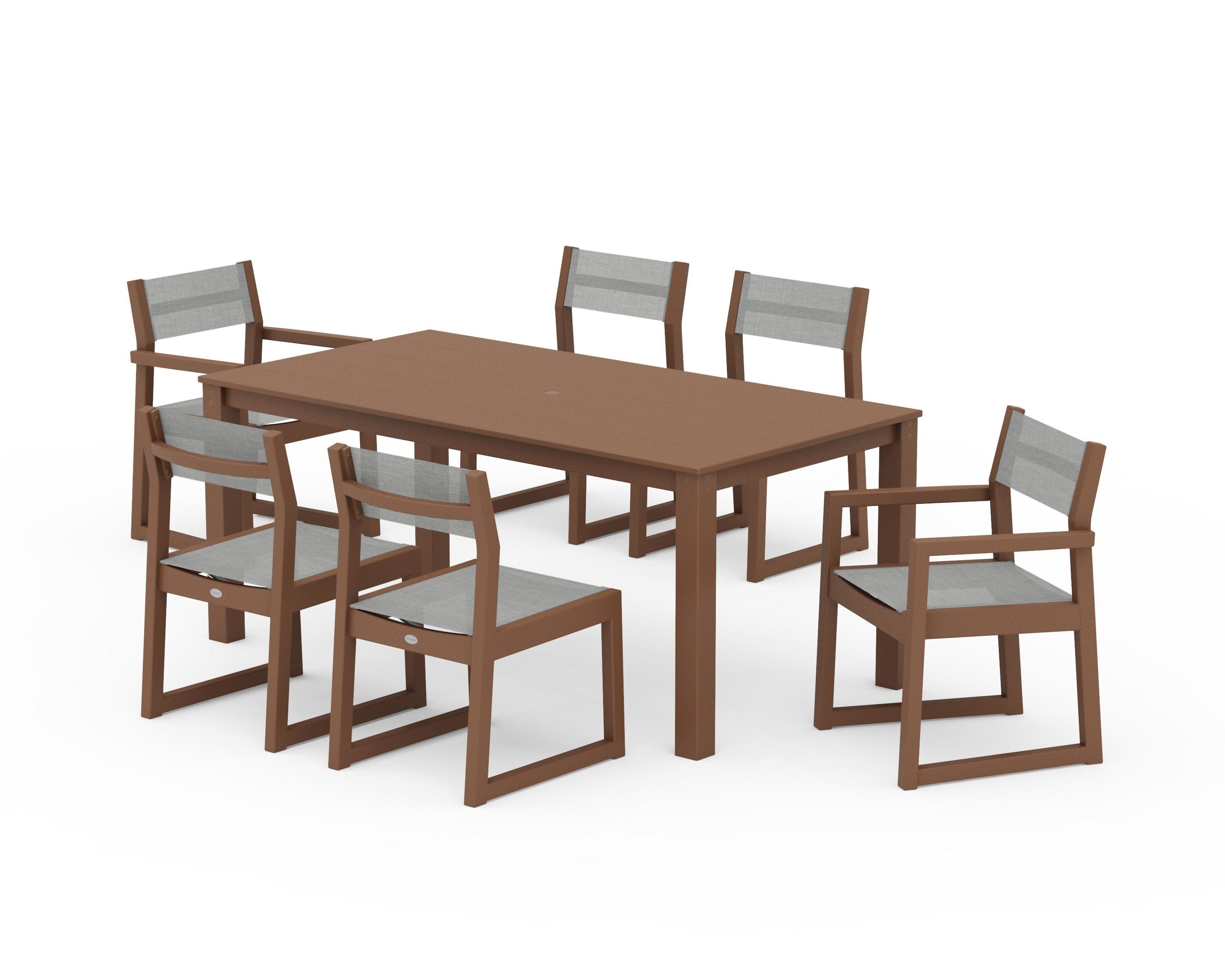 EDGE Sling 7-Piece Parsons Dining Set in Teak / Metallic Sling