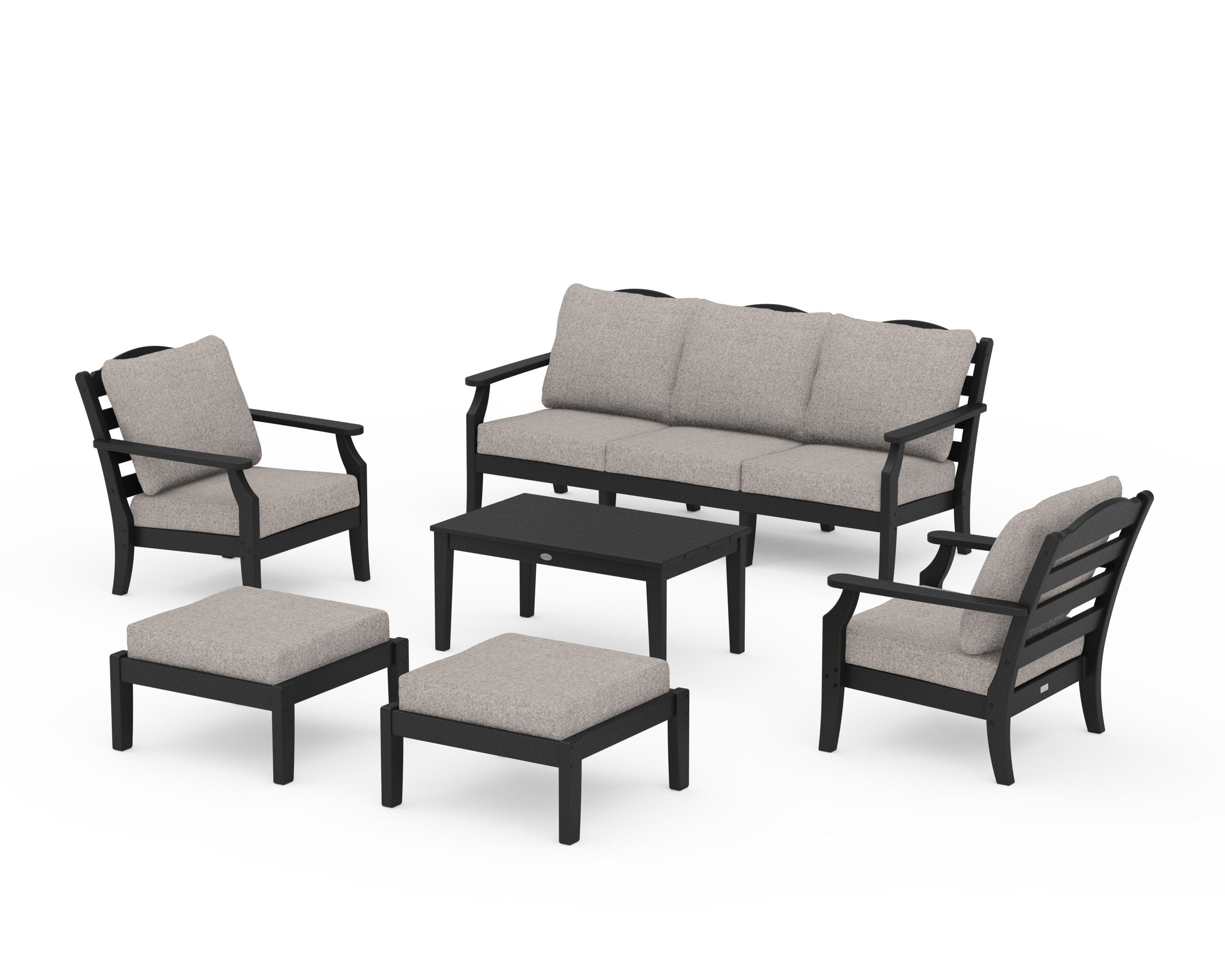 Savannah 6-Piece Lounge Sofa Set in Black / Weathered Tweed