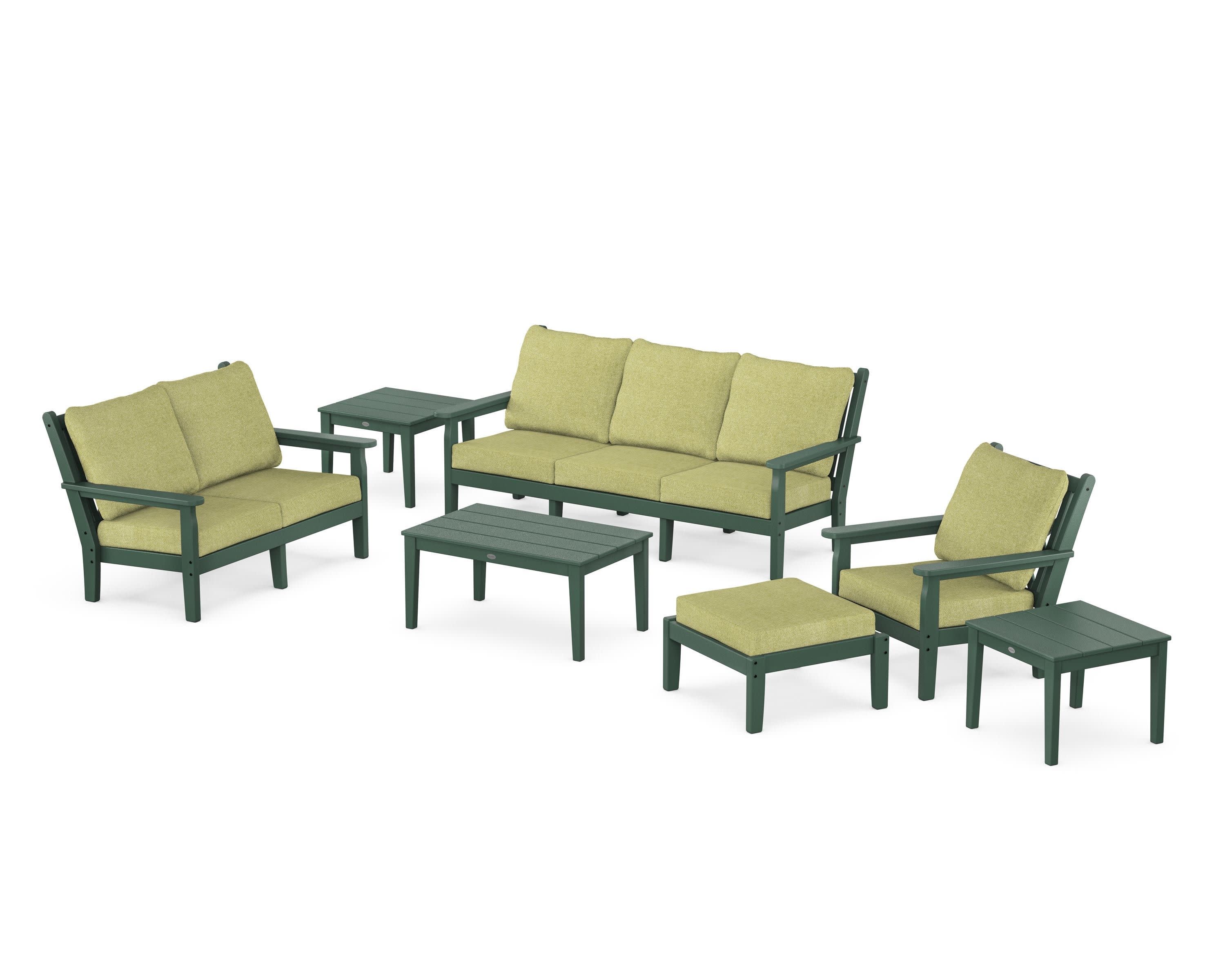 Chippendale 7-Piece Deep Seating Set in Green / Chartreuse Boucle