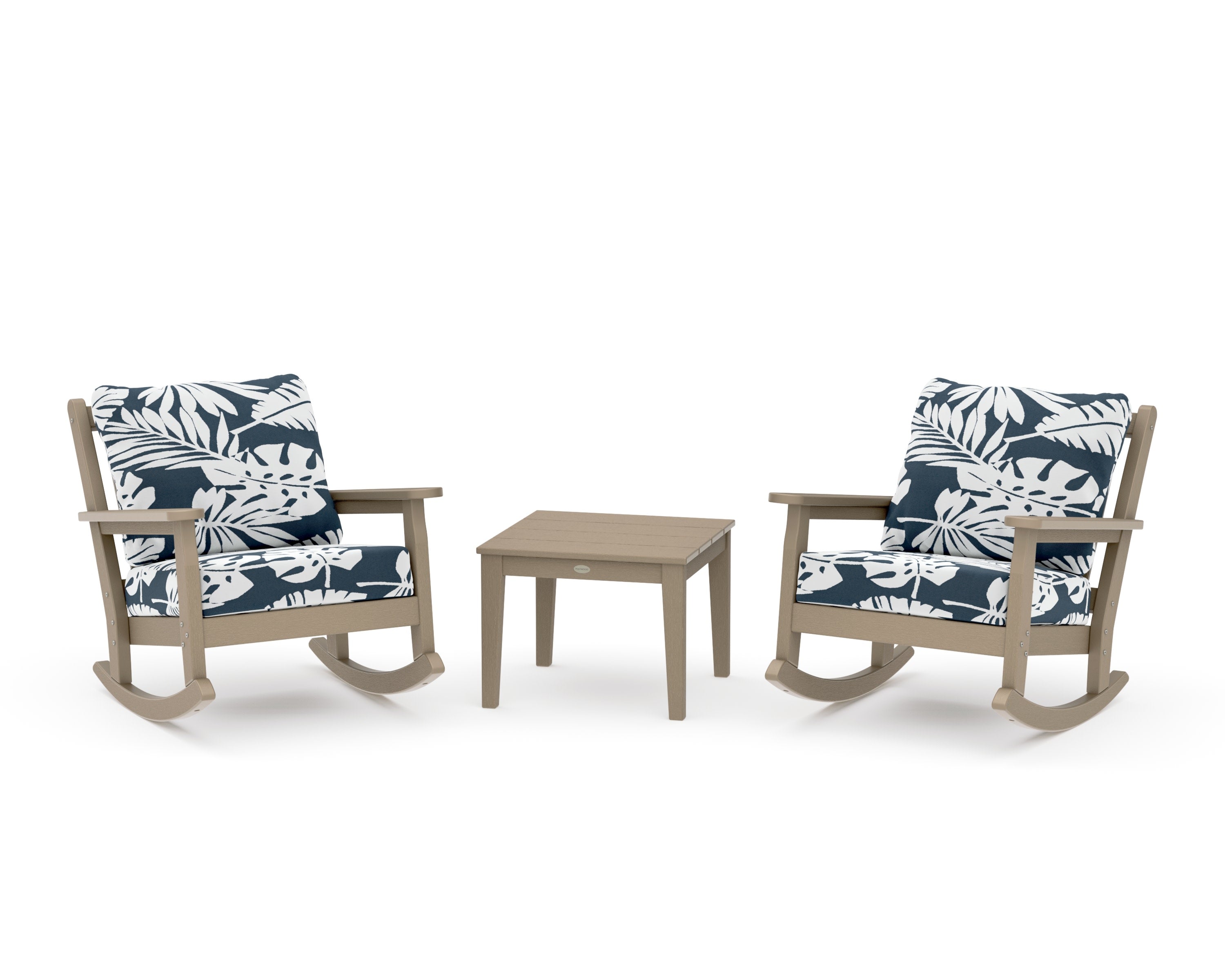 Chippendale 3-Piece Deep Seating Rocker Set in Vintage Sahara / Leaf Marine Indigo