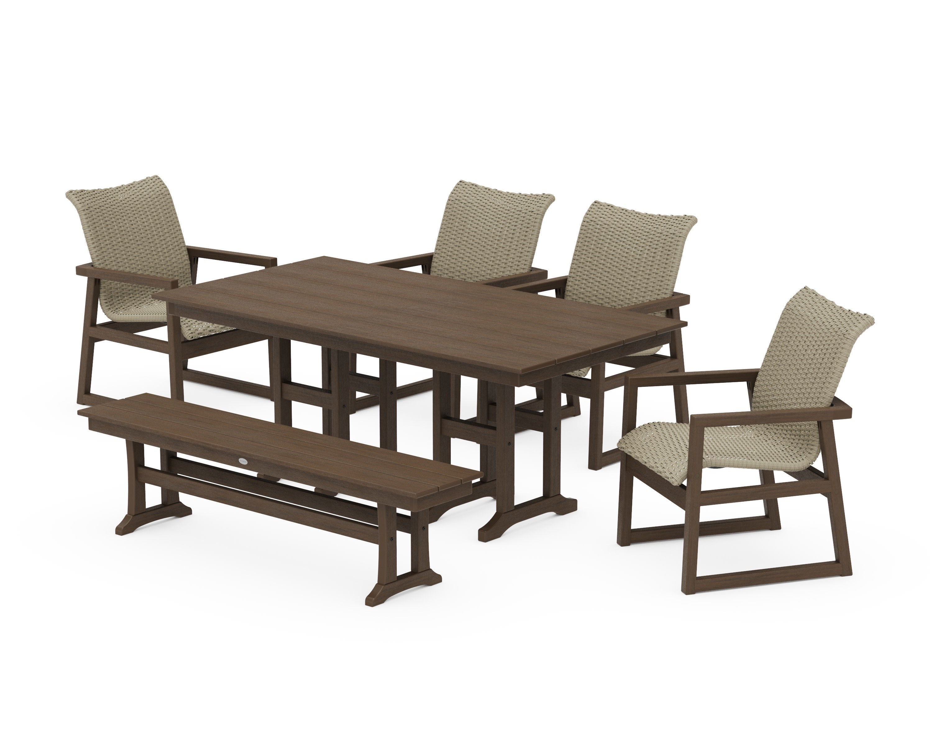 EDGE Woven 6-Piece Farmhouse Dining Set with Bench in Kona / Dune Grass