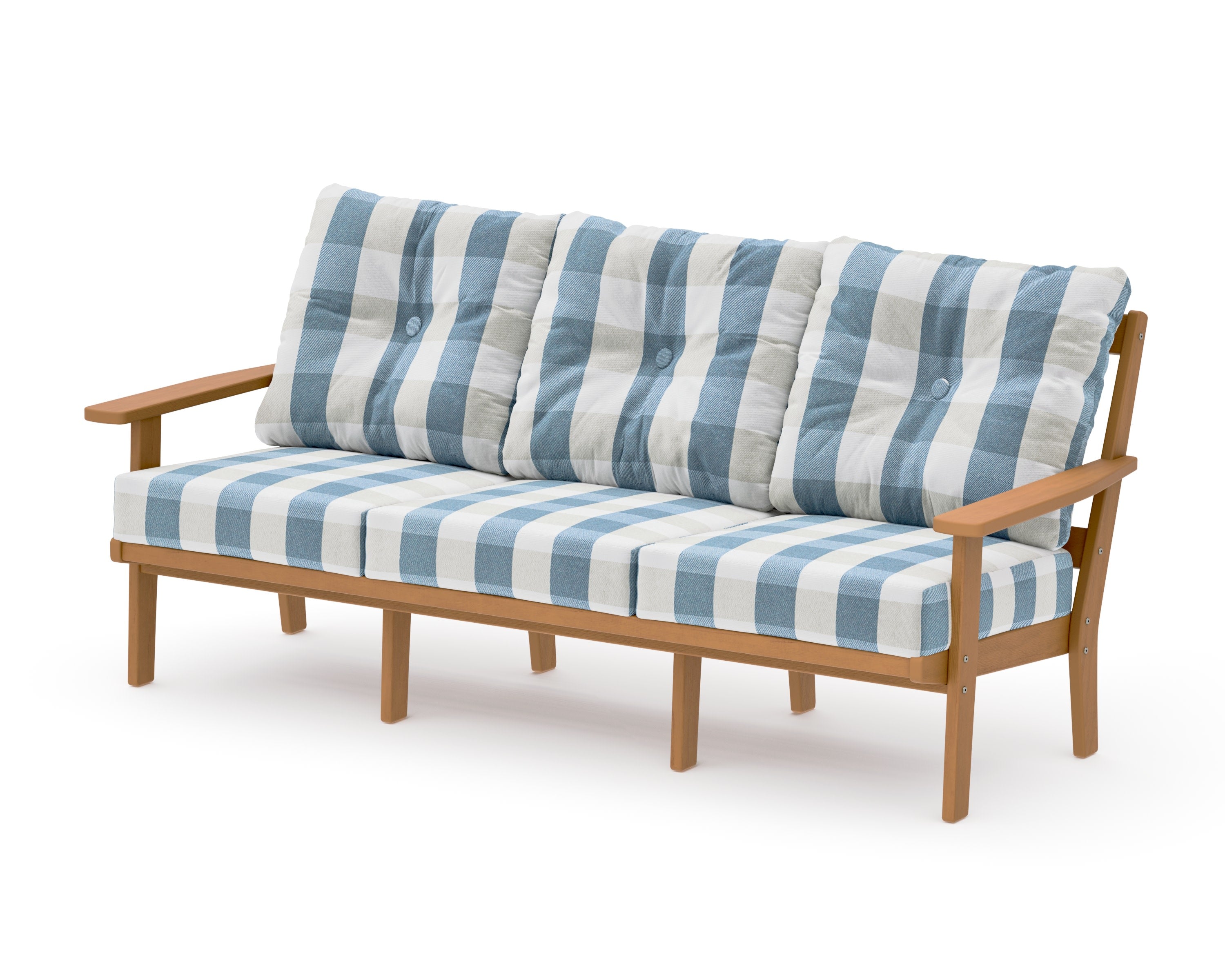 Oxford Deep Seating Sofa in Natural / Buffalo Plaid Sky Blue