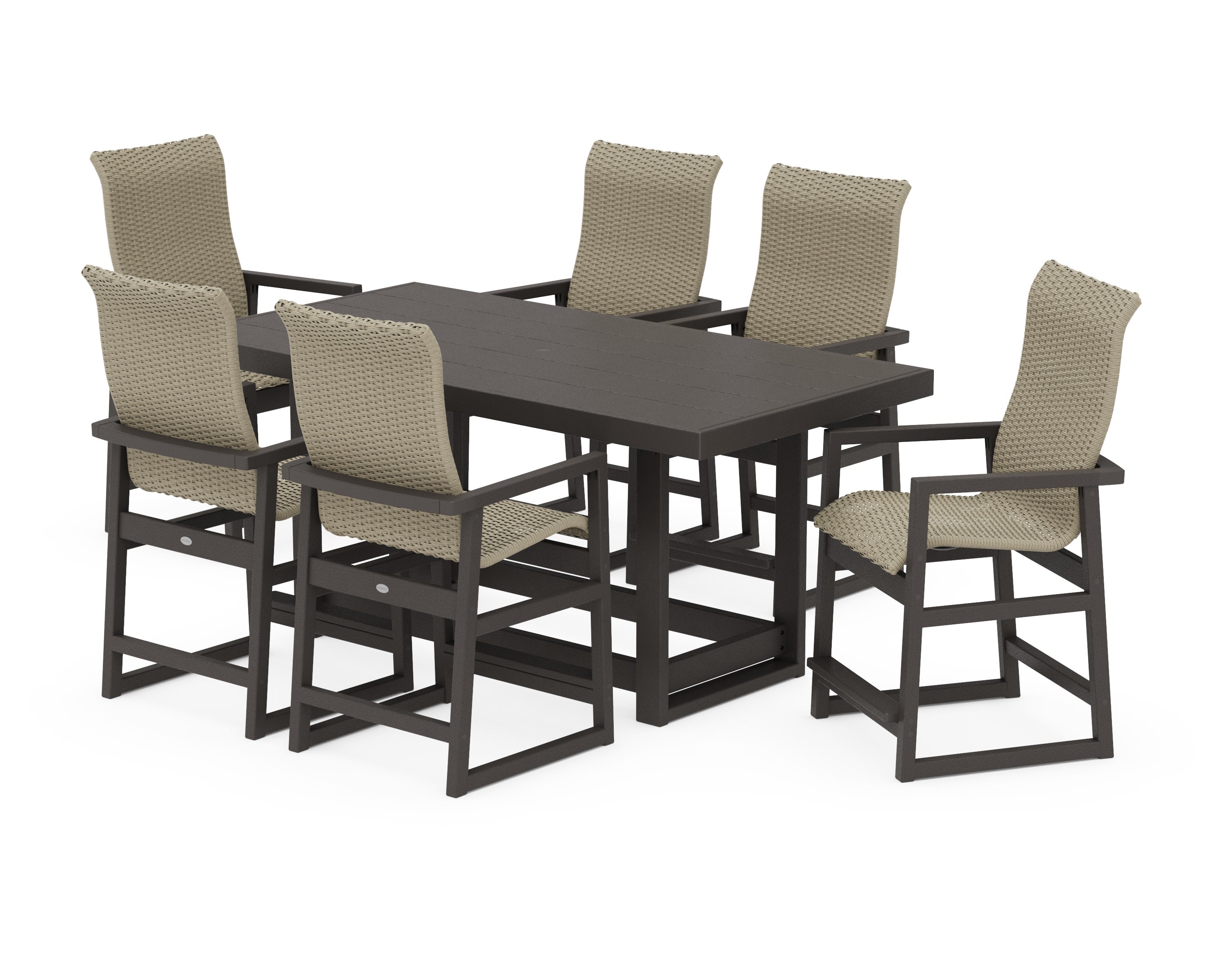 EDGE Woven Highback Arm Chair 7-Piece Counter Set in Vintage Coffee / Dune Grass