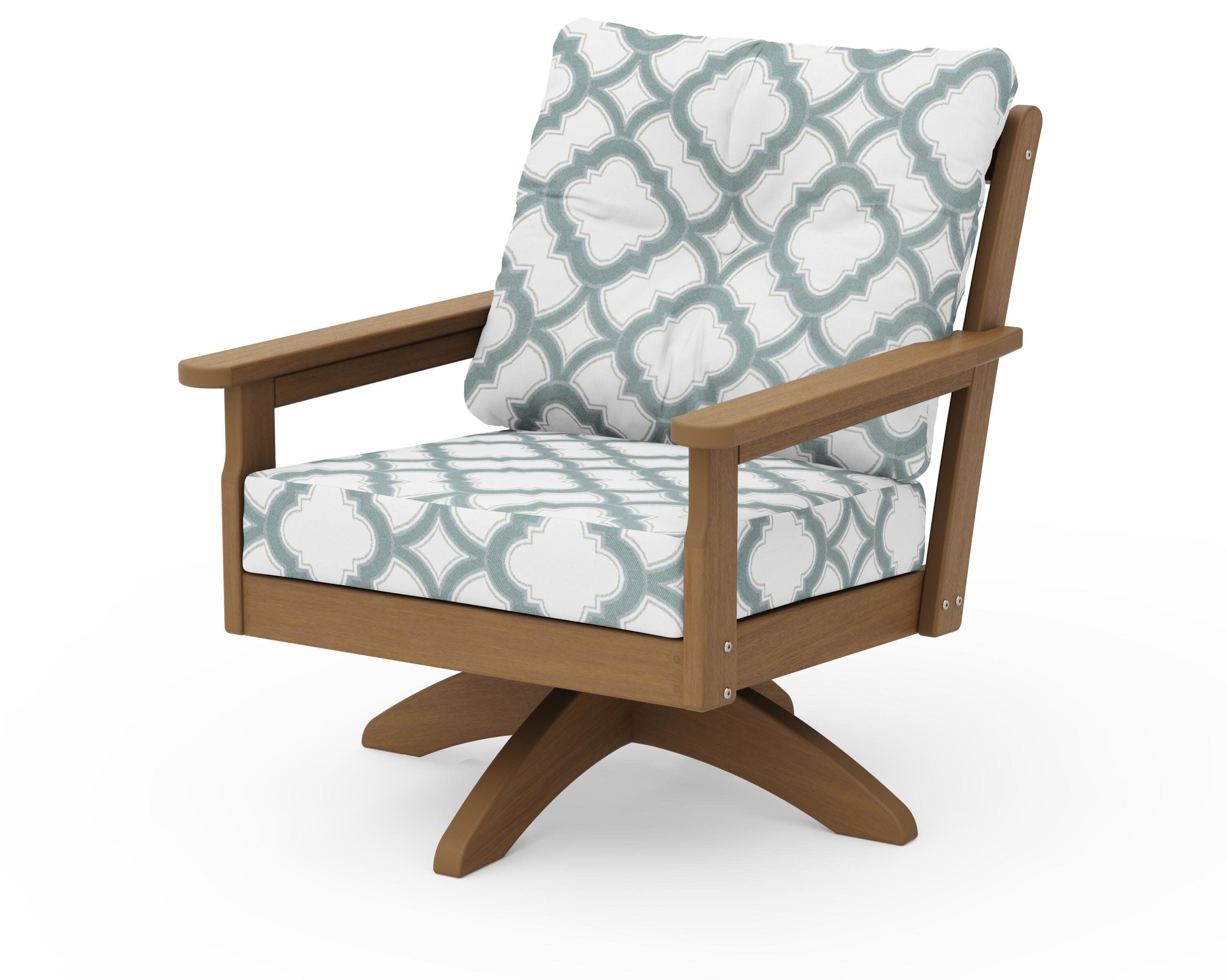 Vineyard Deep Seating Swivel Chair in Natural / Trellis Glacier Spa