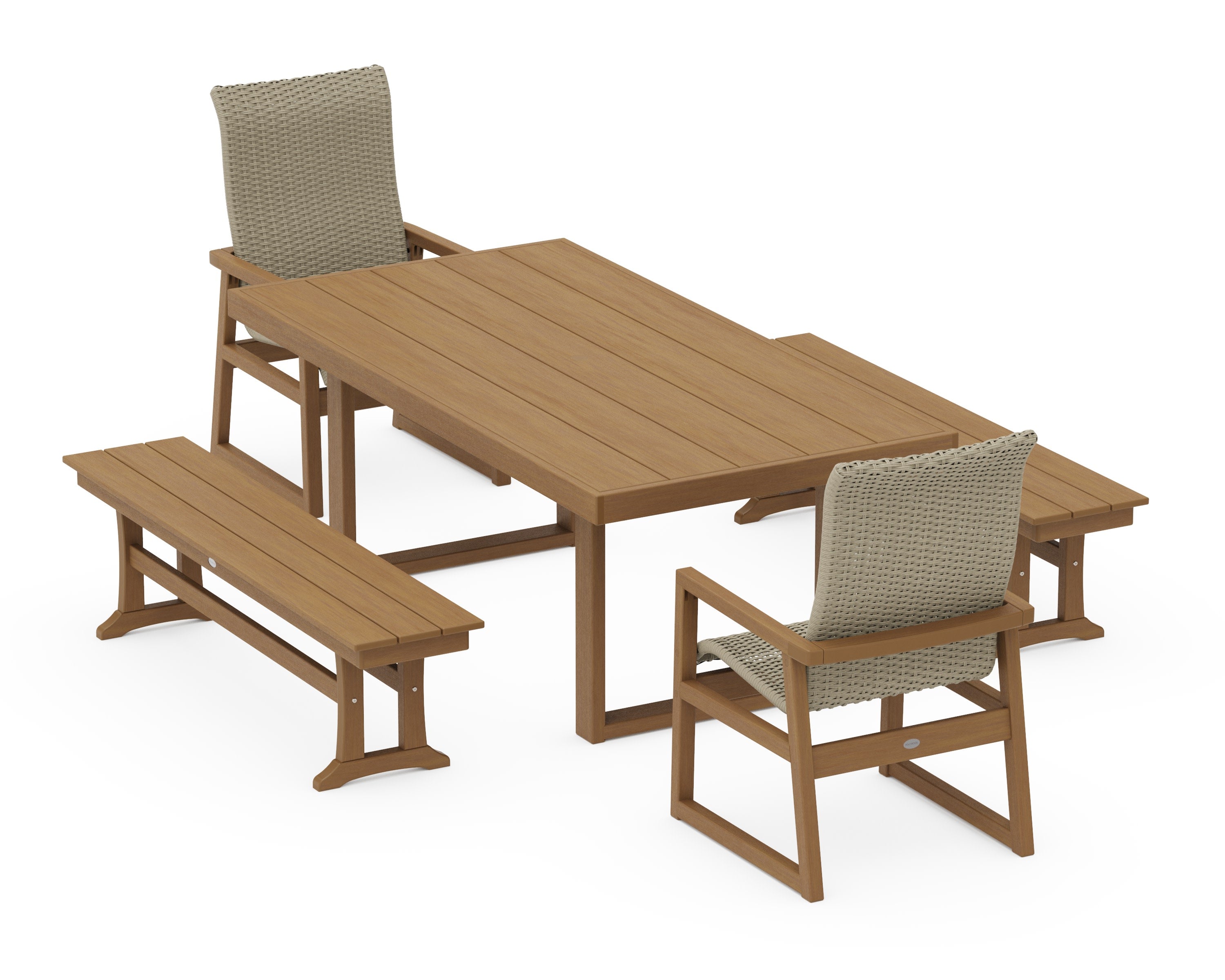 EDGE Woven Highback 5-Piece Dining Set with Benches in Natural / Dune Grass
