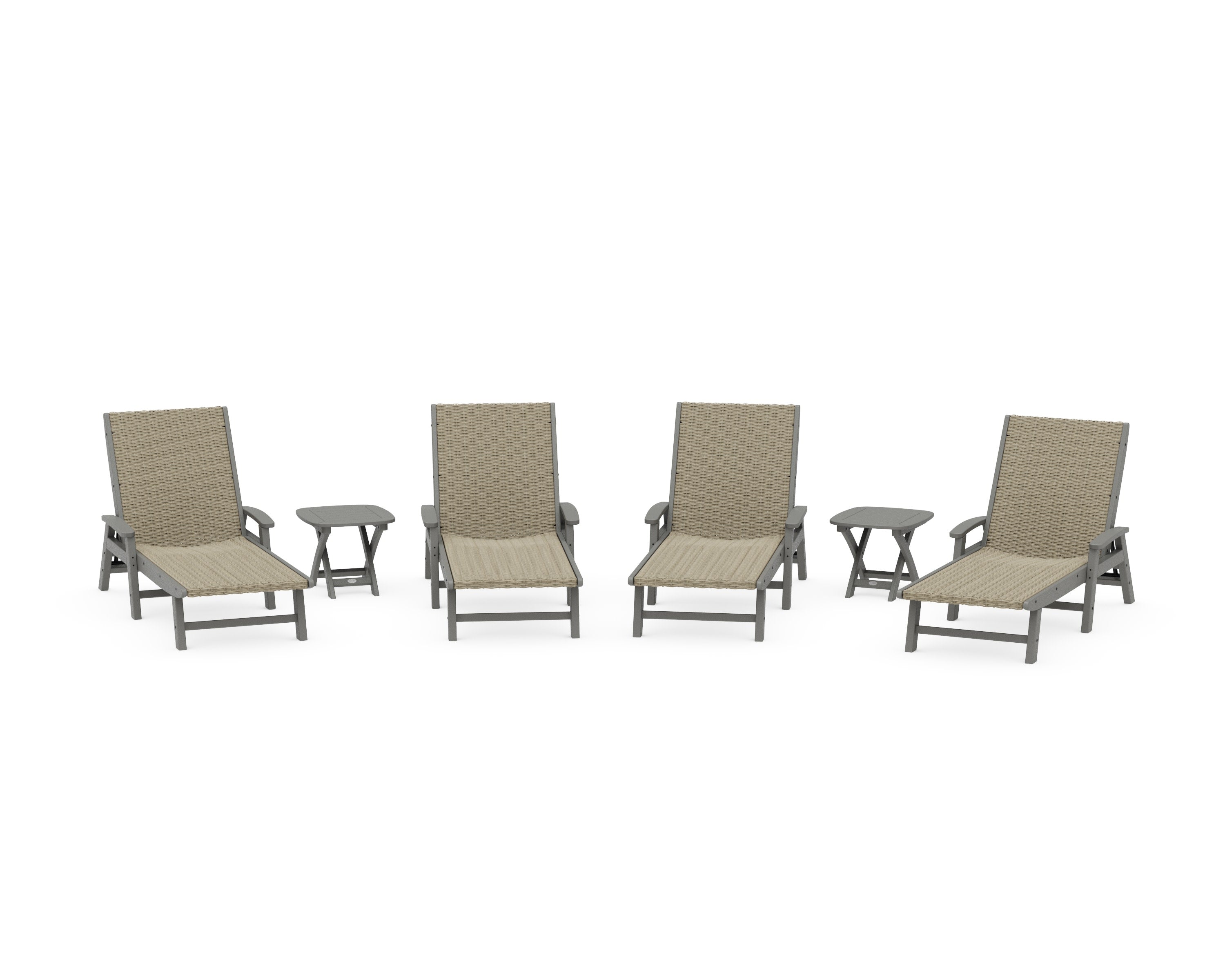 6- Piece Coastal Woven Chaise with Arms Chaise Lounge Set in Slate Grey / Dune Grass