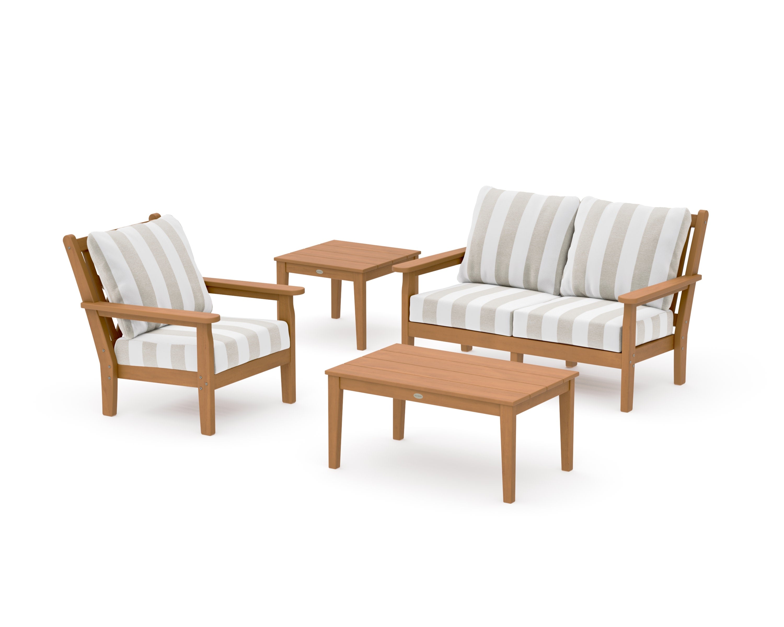 Chippendale 4-Piece Deep Seating Set in Natural / Cabana Stripe Dune Burlap