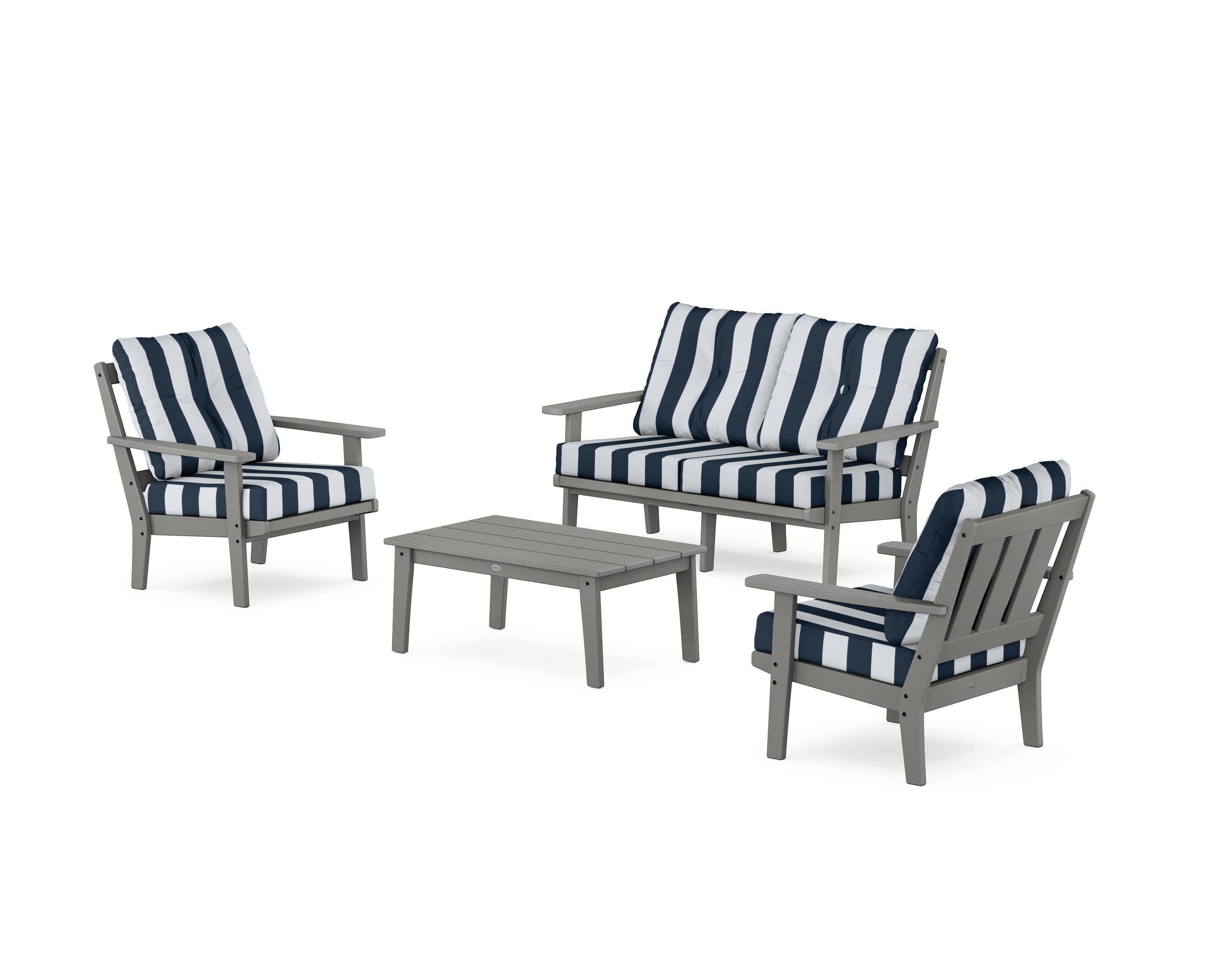 Oxford 4-Piece Deep Seating Set with Loveseat in Slate Grey / Cabana Stripe Marine Indigo