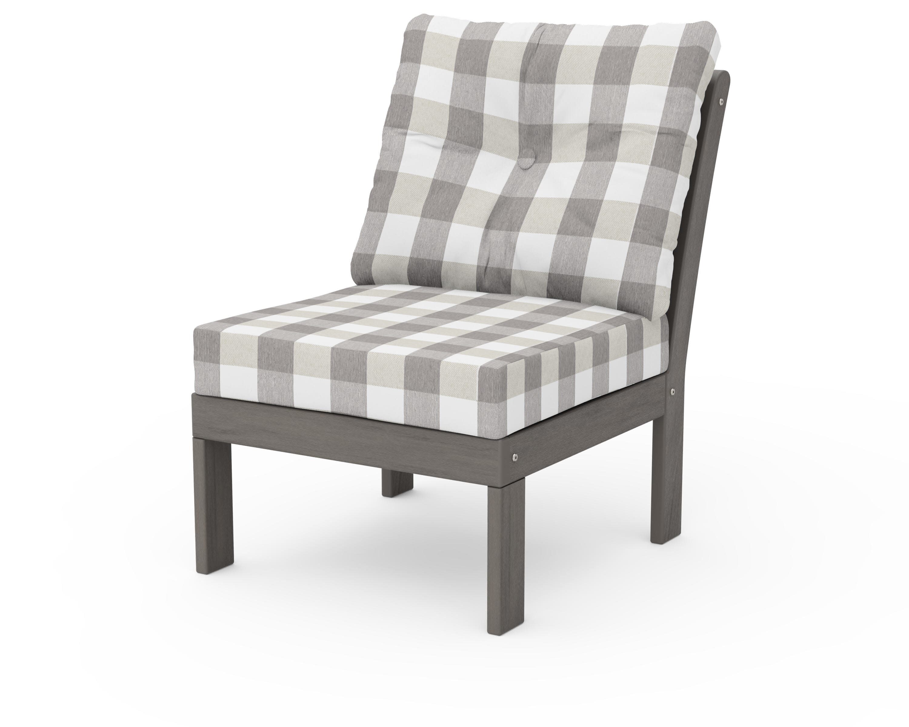Vineyard Modular Armless Chair in Driftwood / Buffalo Plaid Grey Mist