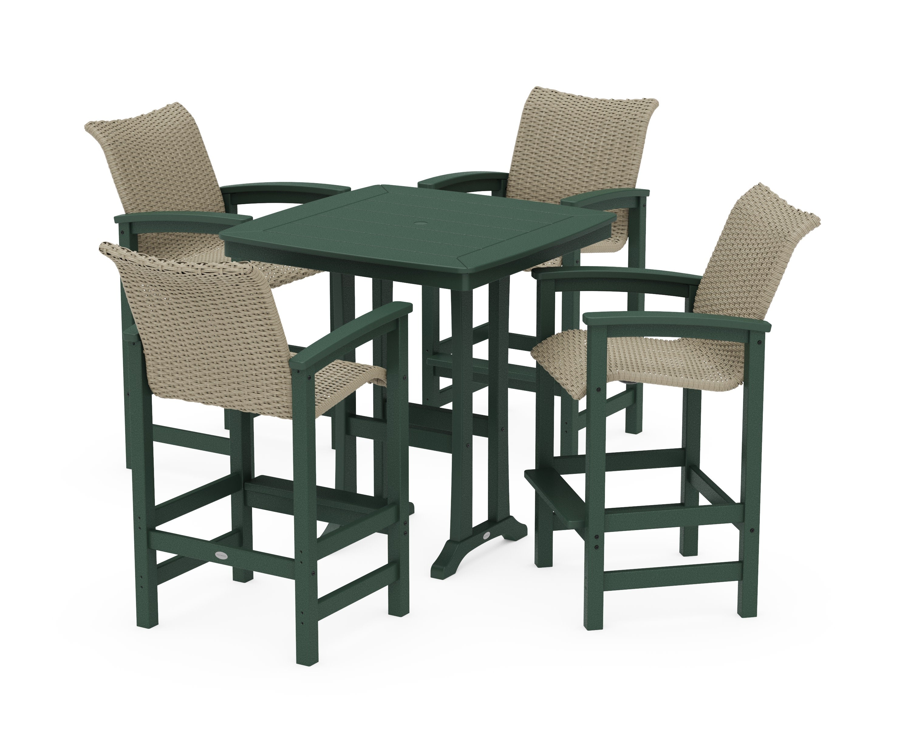 Coastal Woven 5-Piece Bar Set with Trestle Legs in Green / Dune Grass