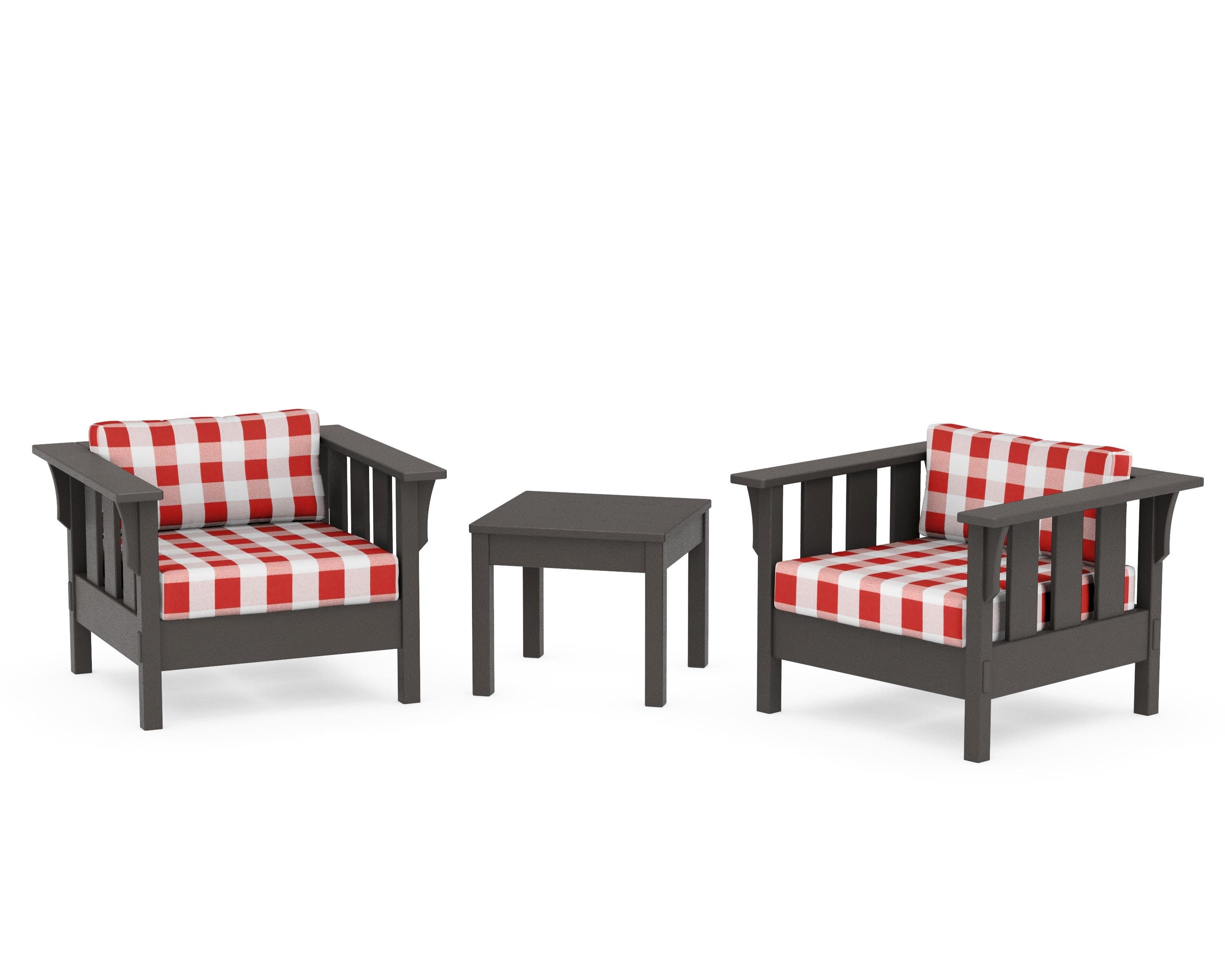 Acadia 3-Piece Deep Seating Set in Vintage Coffee / Buffalo Plaid Crimson