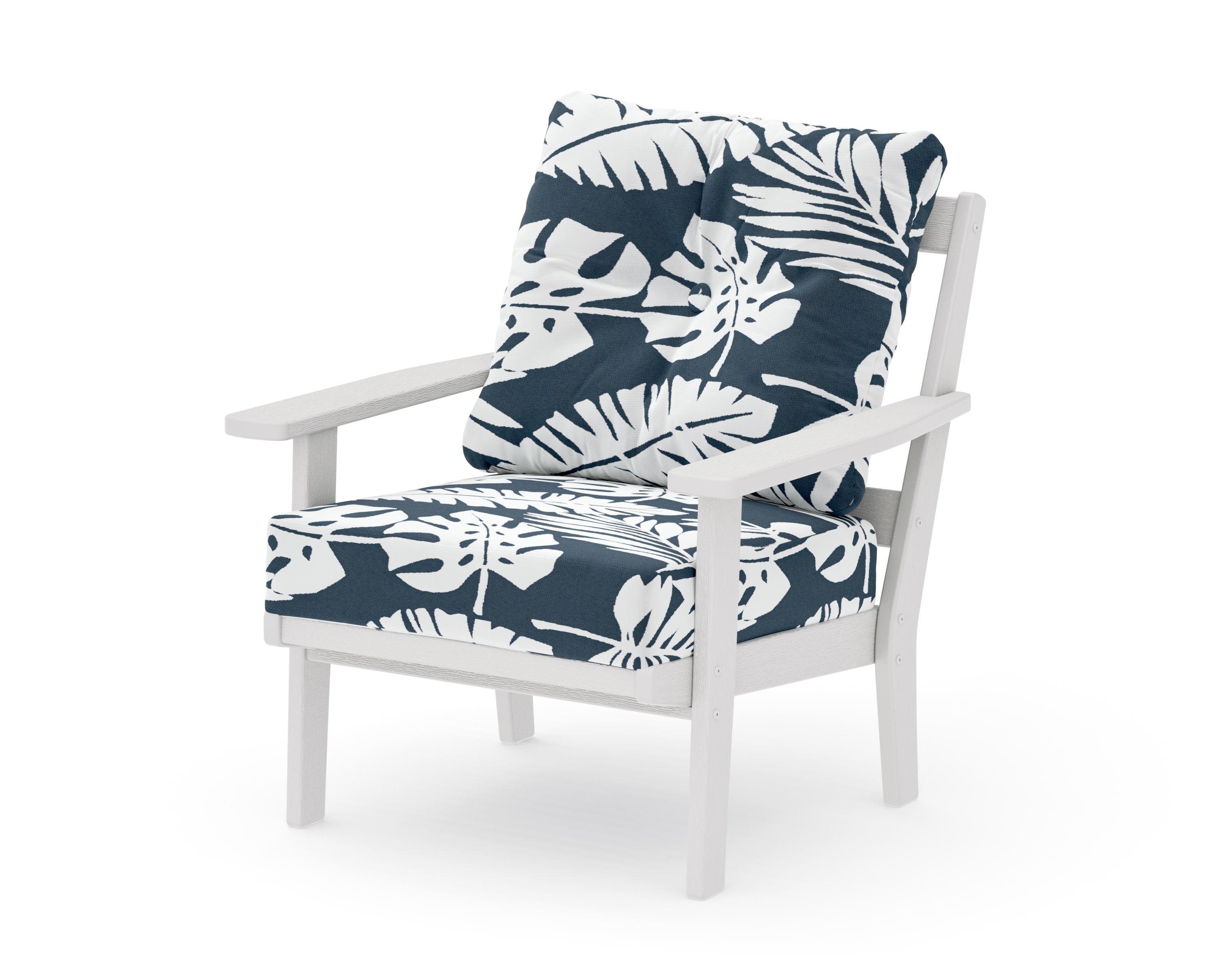 Oxford Deep Seating Chair in Vintage White / Leaf Marine Indigo