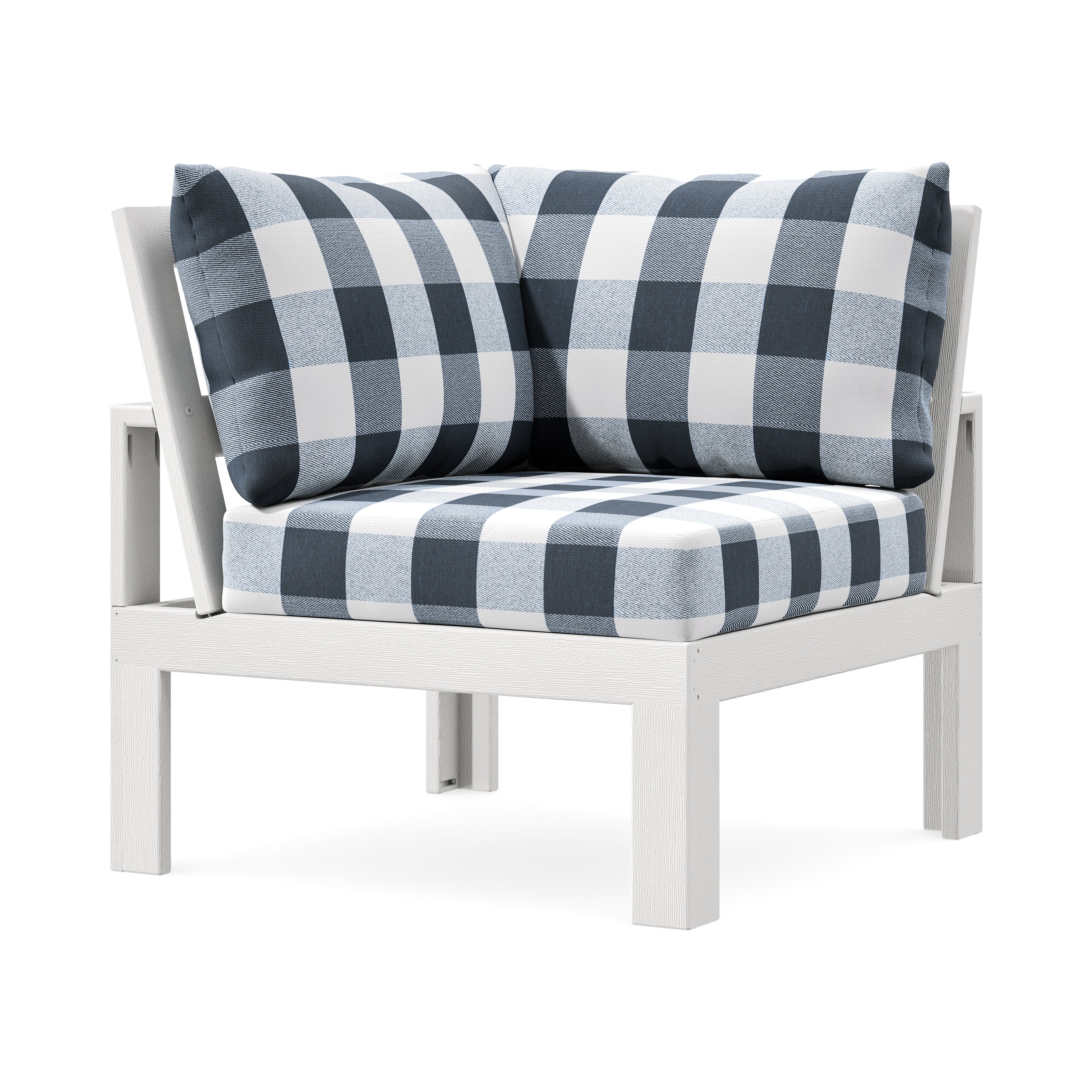 Modular Corner Chair in Vintage White / Buffalo Plaid Marine Indigo
