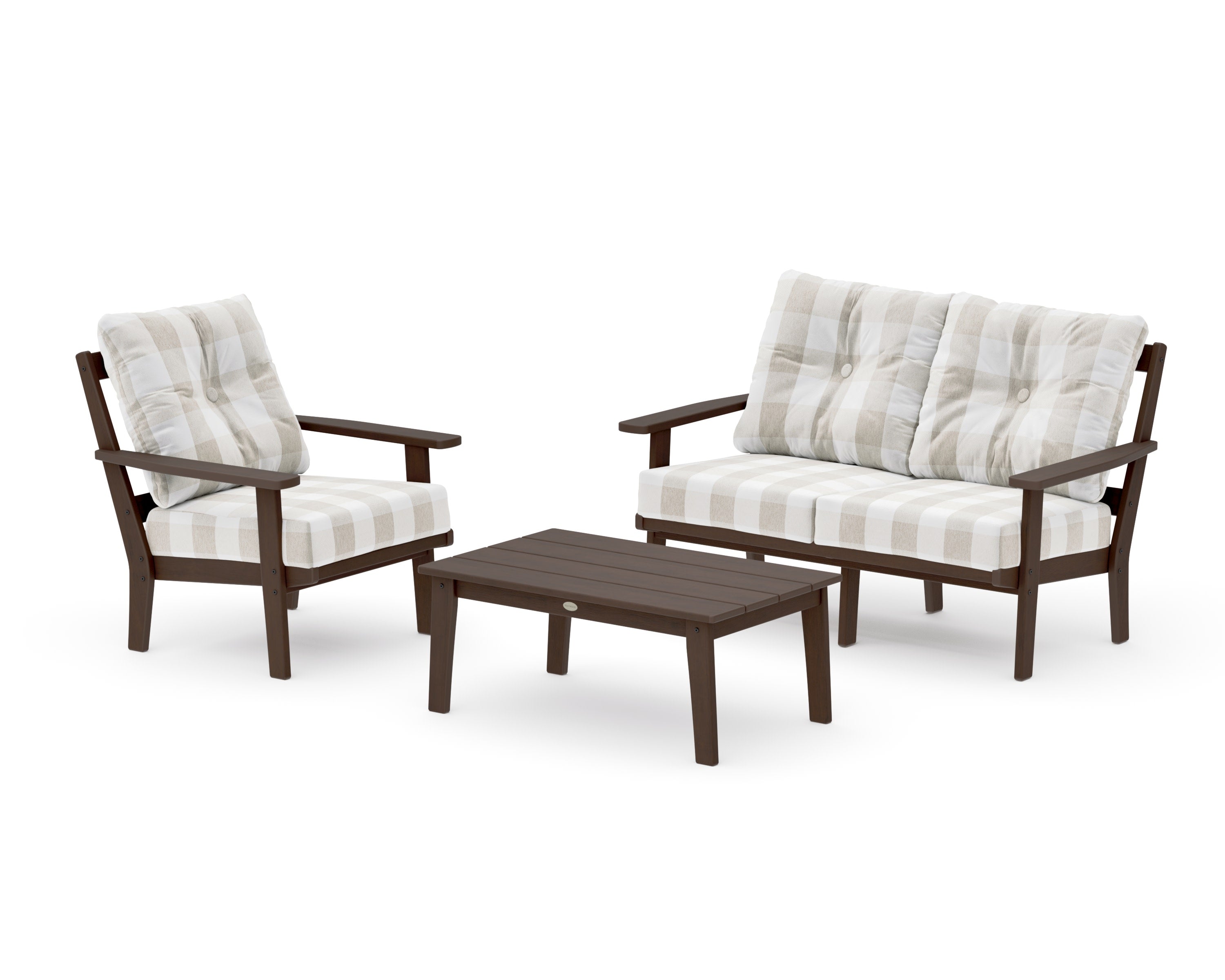 Oxford 3-Piece Deep Seating Set with Loveseat in Kona / Buffalo Plaid Dune Burlap