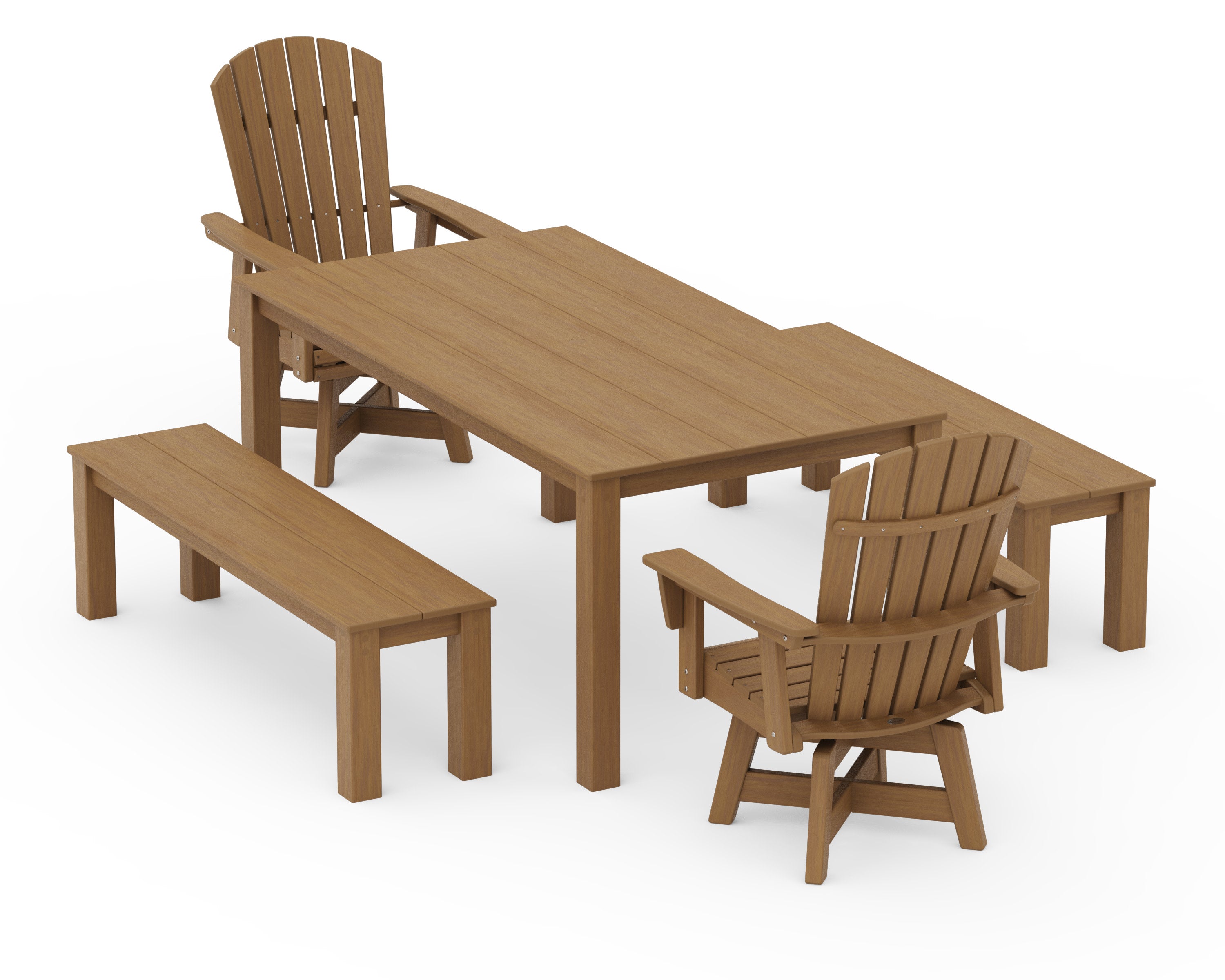 Nautical Curveback Adirondack Swivel 5-Piece Parsons Dining Set with Benches in Natural