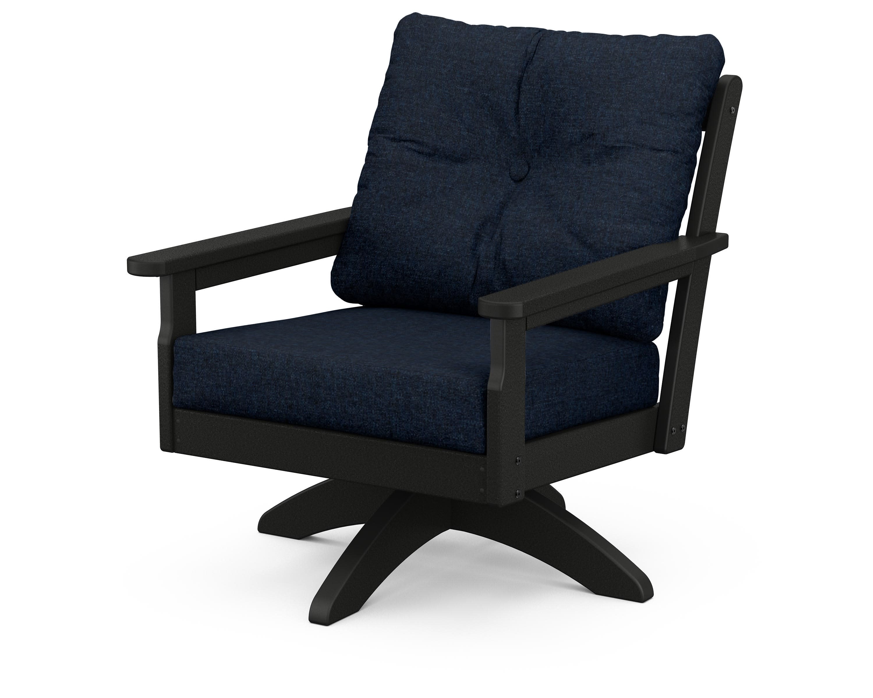 Vineyard Deep Seating Swivel Chair in Black / Marine Indigo
