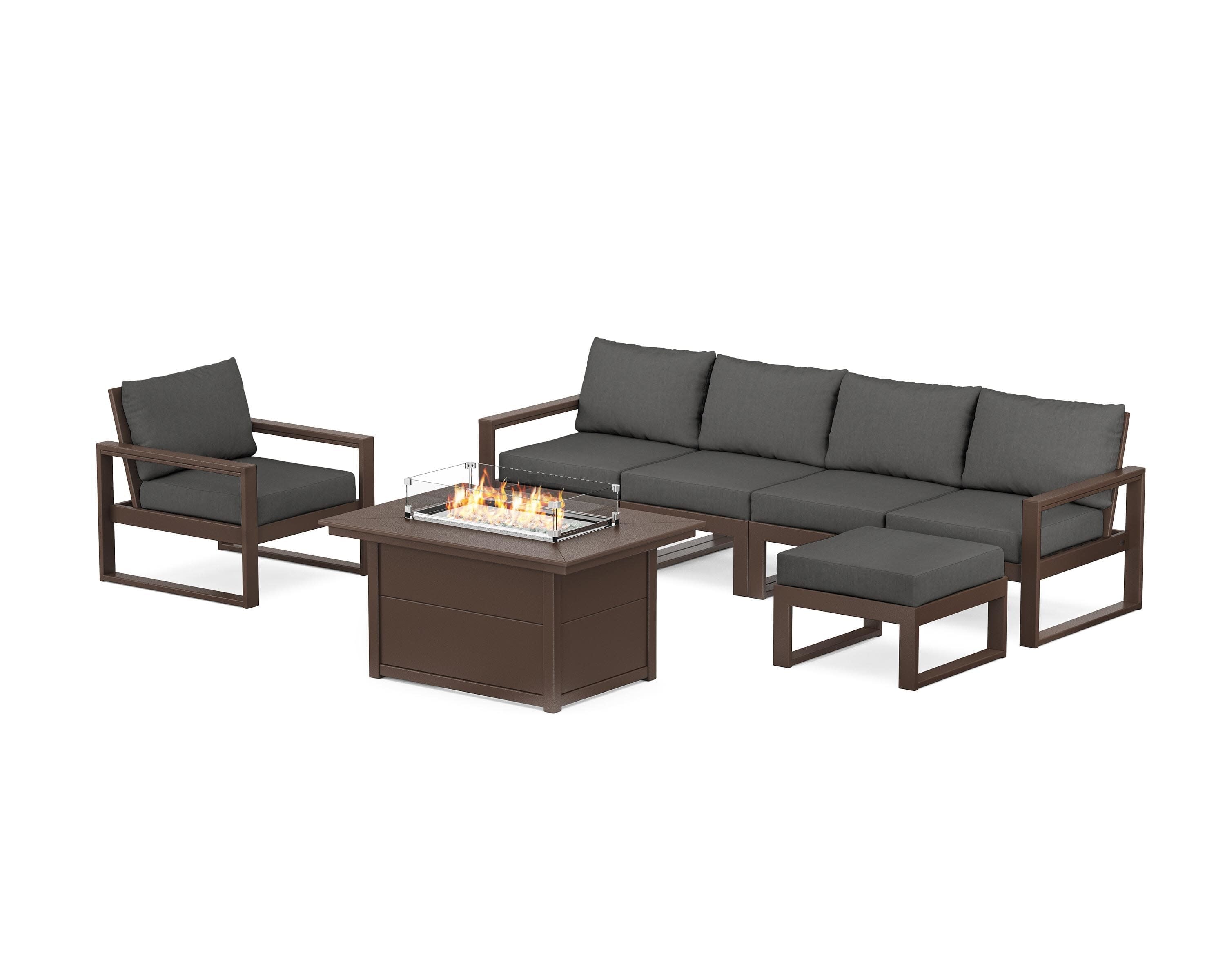 EDGE Sectional Lounge and Fire Pit Set in Mahogany / Spectrum Carbon