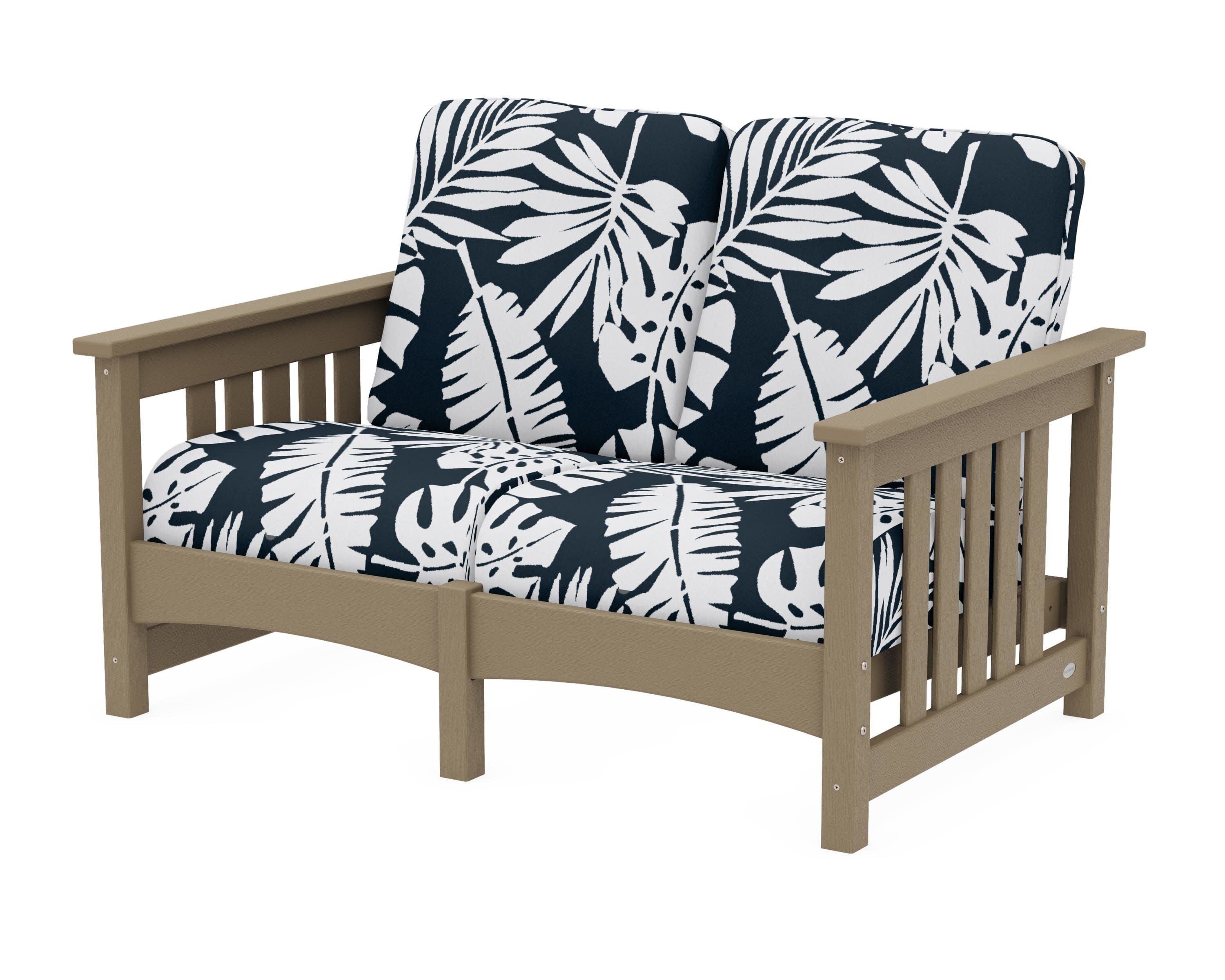 Club Mission Loveseat in Vintage Sahara / Leaf Marine Indigo