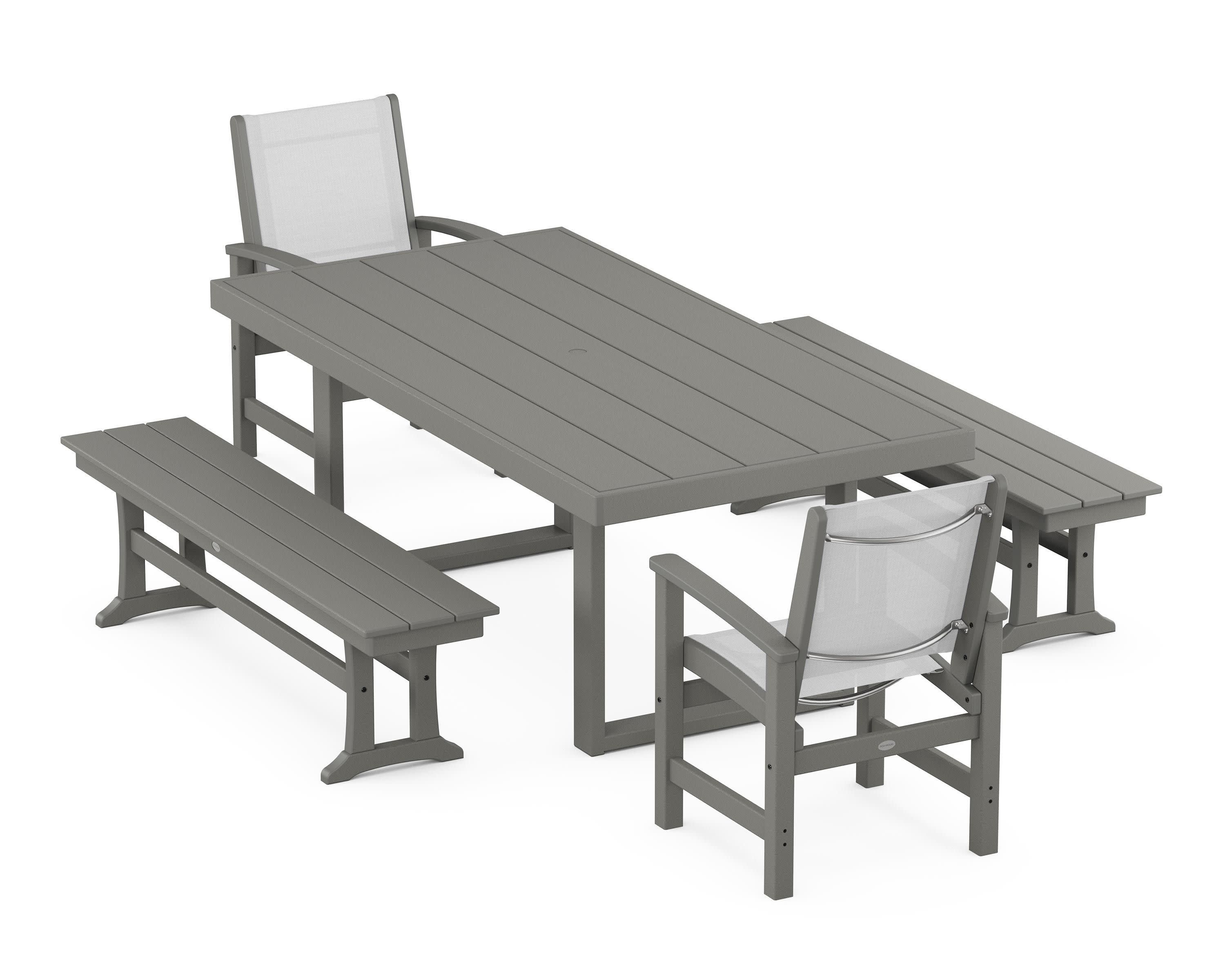 Coastal 5-Piece Dining Set with Trestle Legs in Slate Grey / White Sling