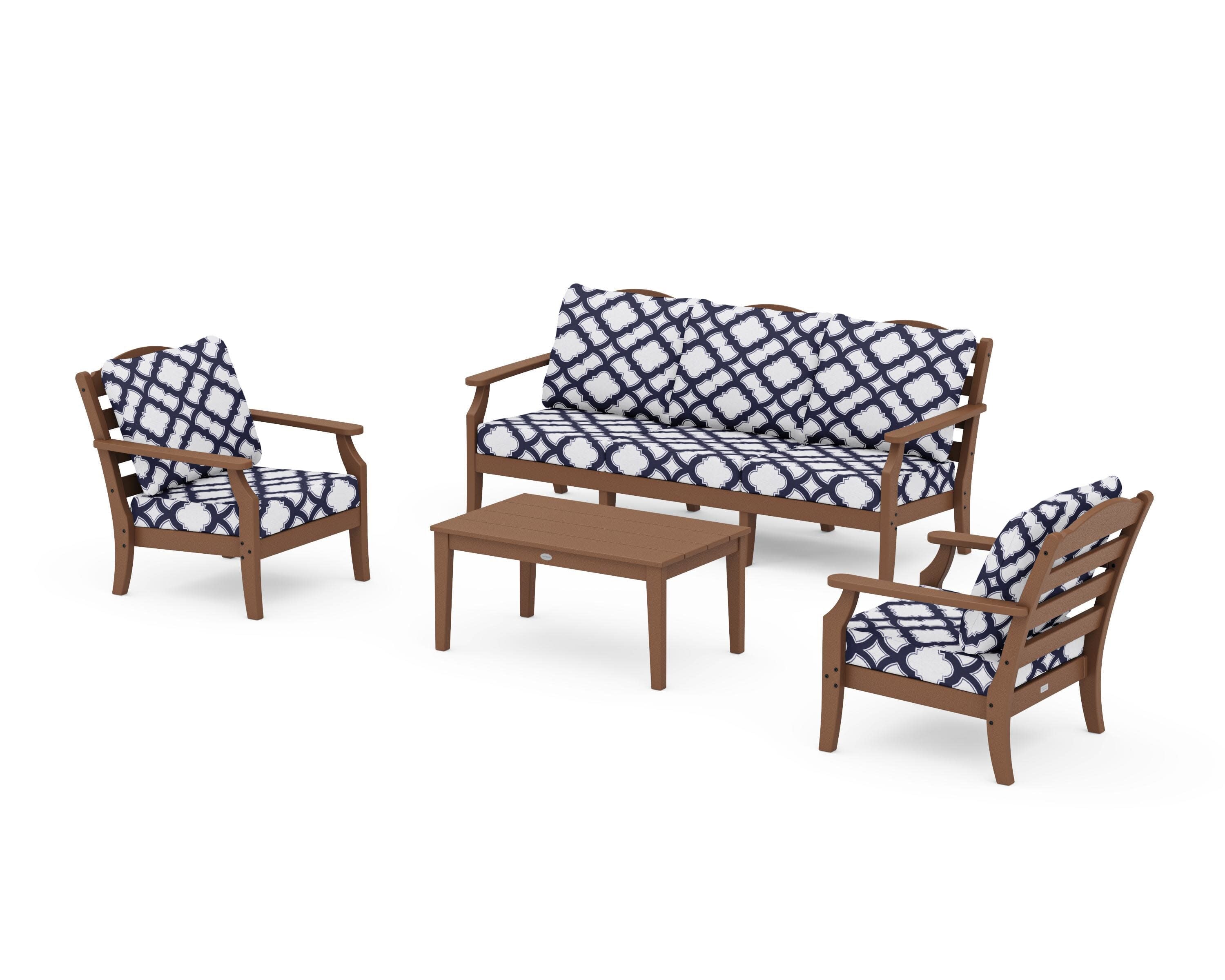 Savannah 4-Piece Deep Seating Set with Sofa in Teak / Trellis Navy