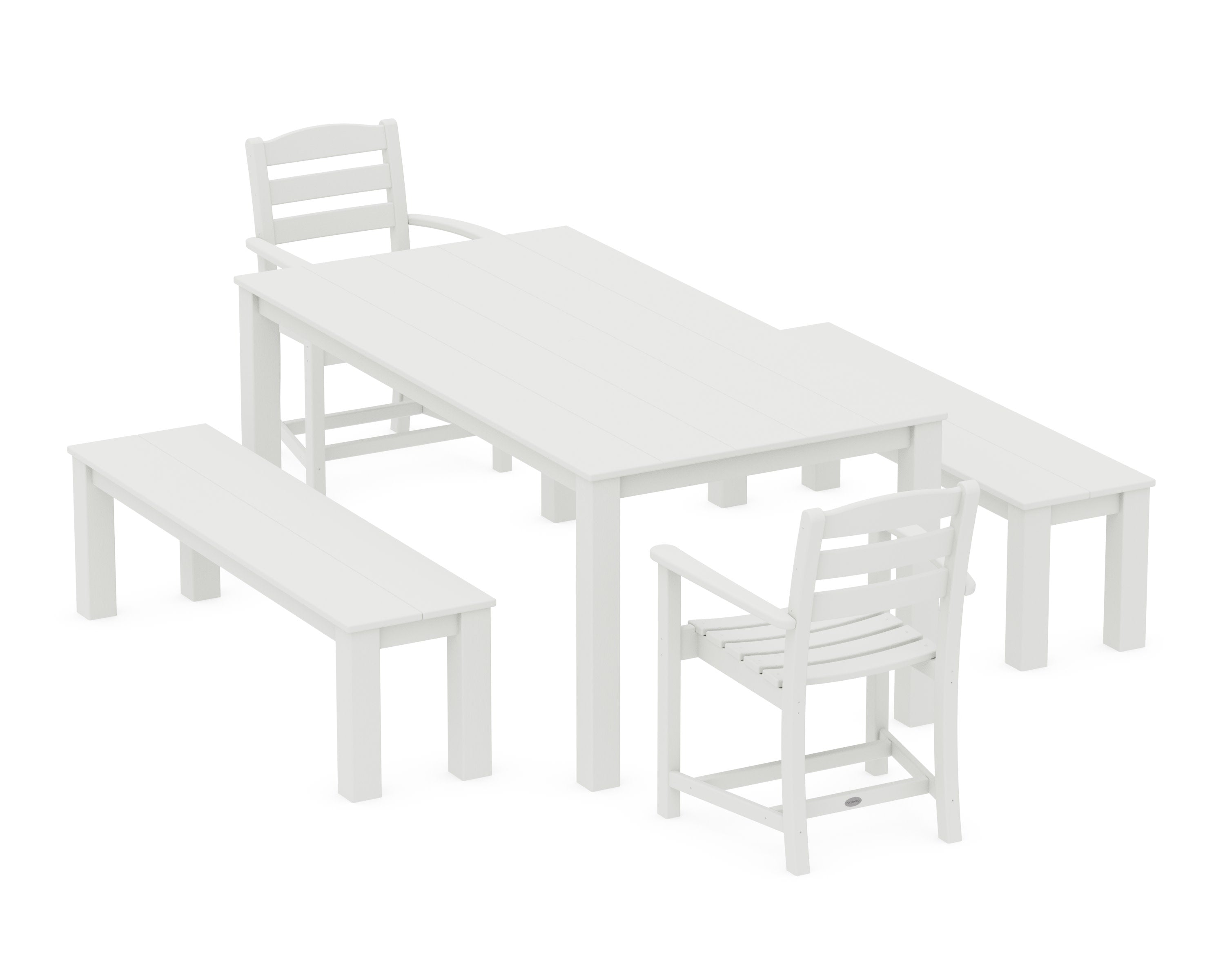 La Casa Cafe' 5-Piece Parsons Dining Set with Benches in Vintage White