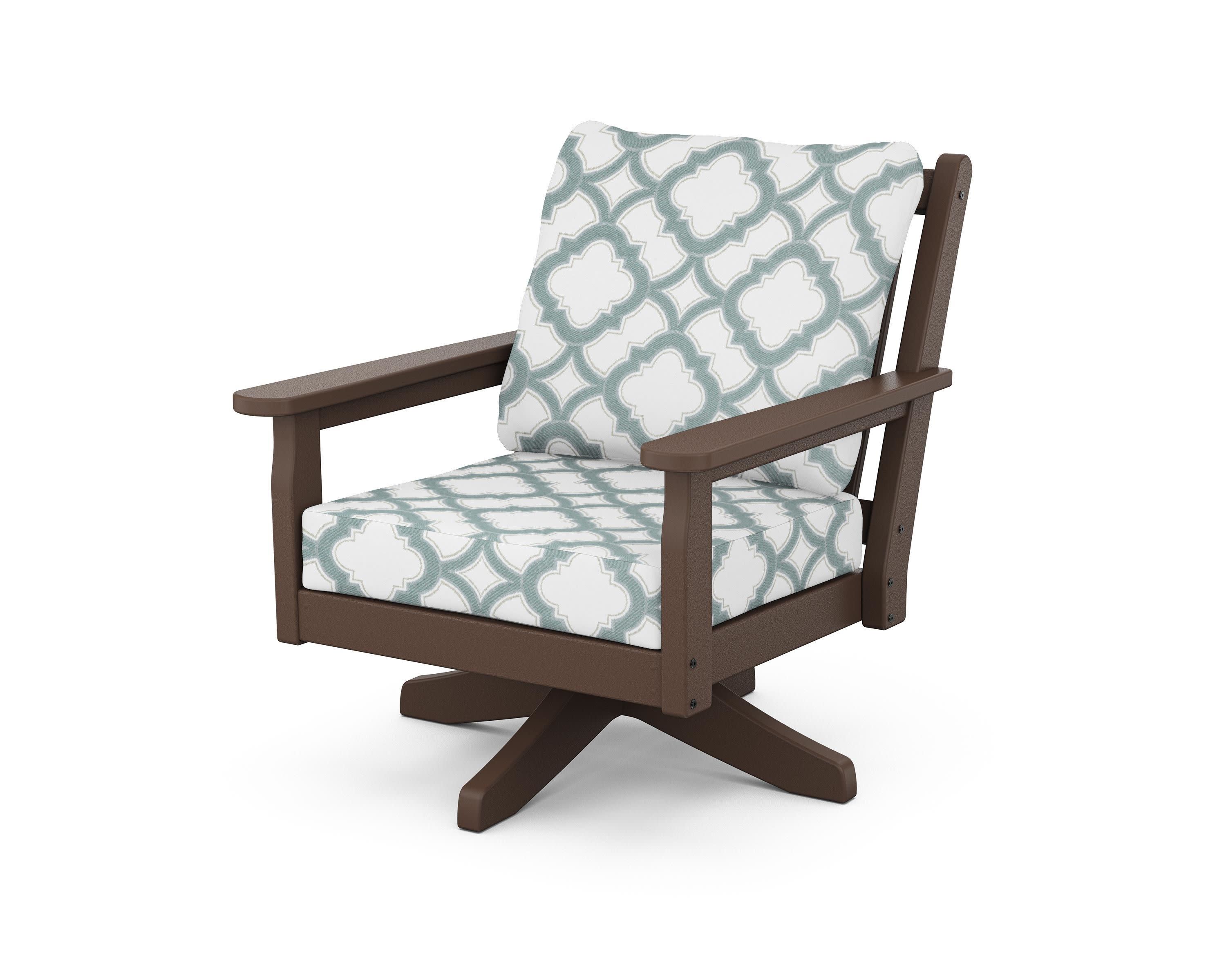 Chippendale Deep Seating Swivel Chair in Mahogany / Trellis Glacier Spa