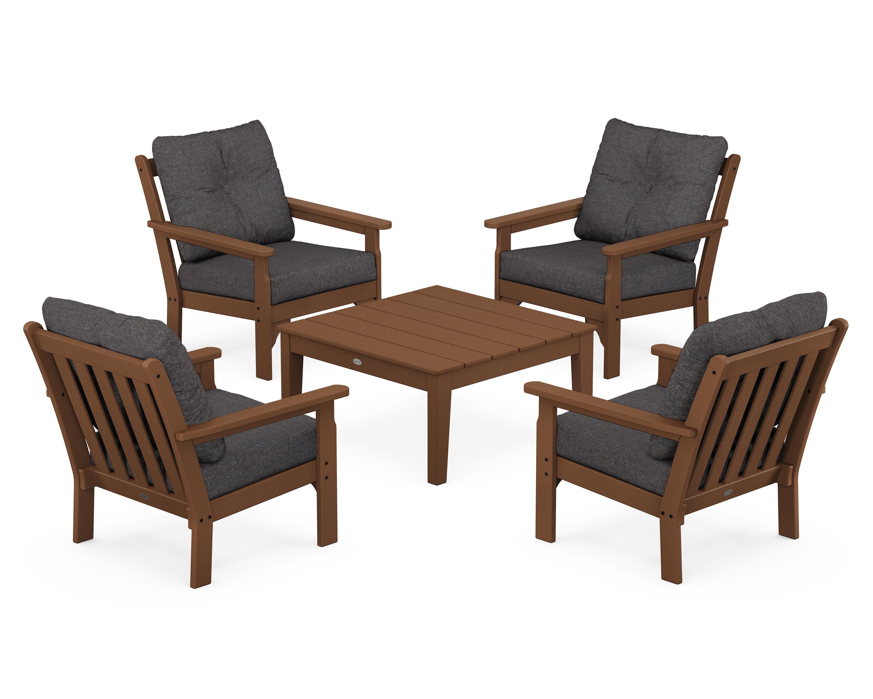 Vineyard 5-Piece Deep Seating Conversation Set in Teak / Ash Charcoal