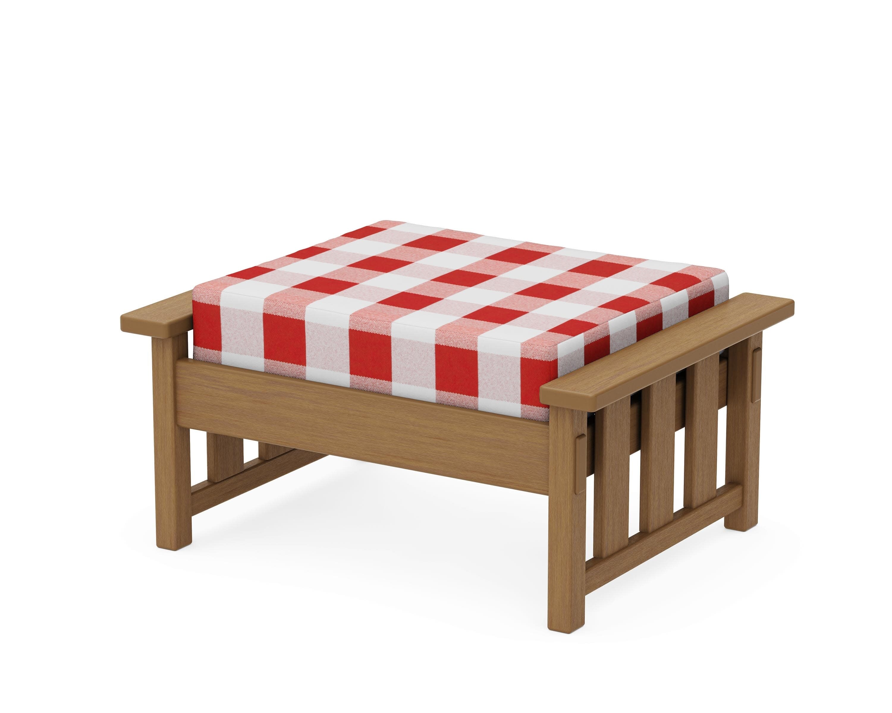 Acadia Deep Seating Ottoman in Natural / Buffalo Plaid Crimson