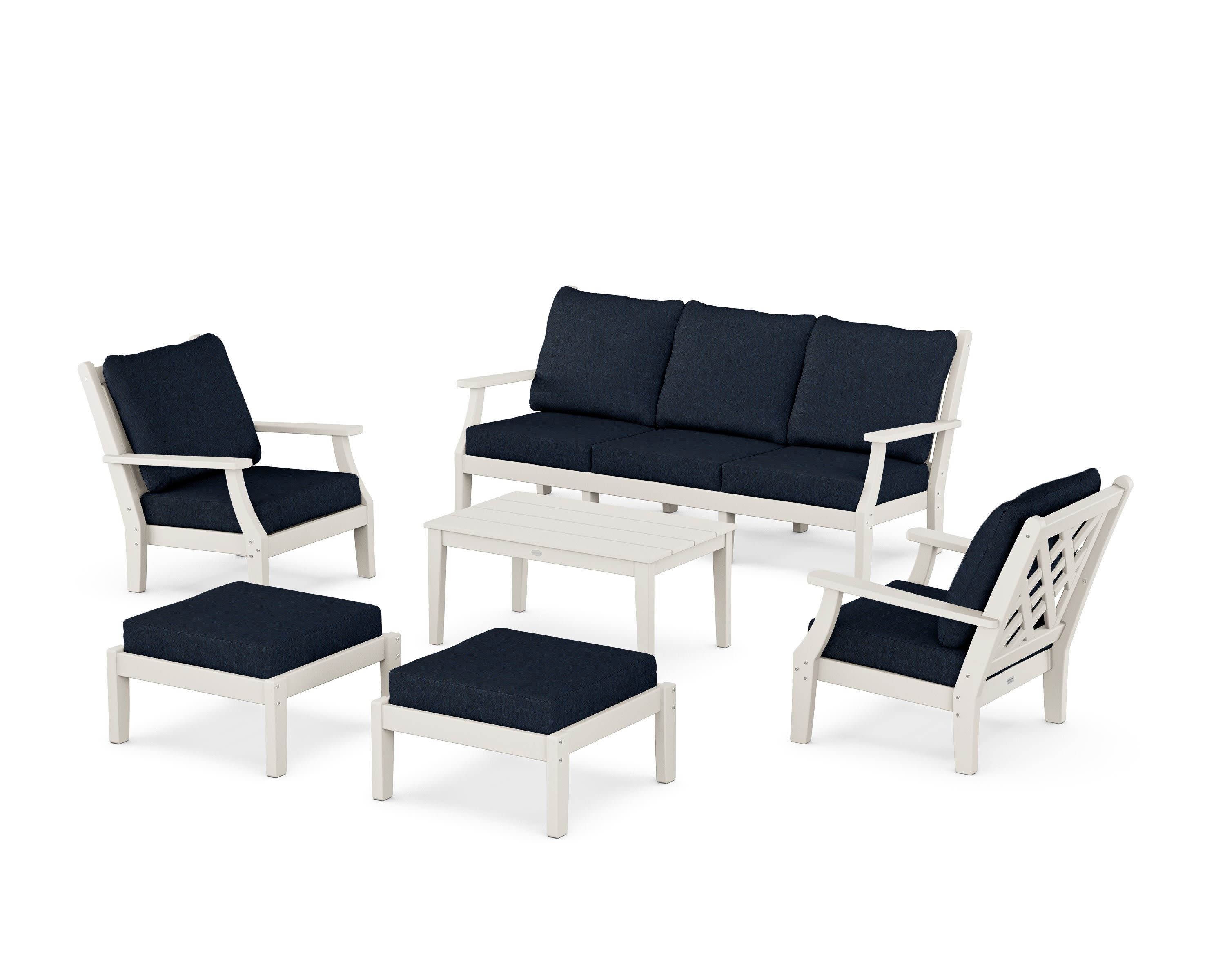 Wovendale 6-Piece Lounge Sofa Set in Sand / Marine Indigo