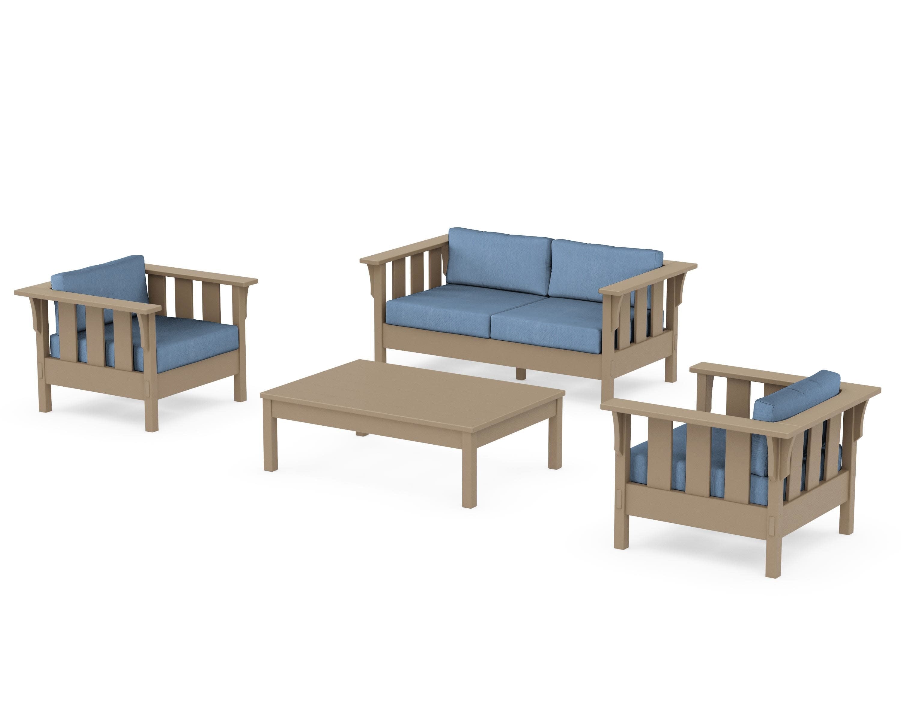 Acadia 4-Piece Deep Seating Set with Loveseat in Vintage Sahara / Sky Blue