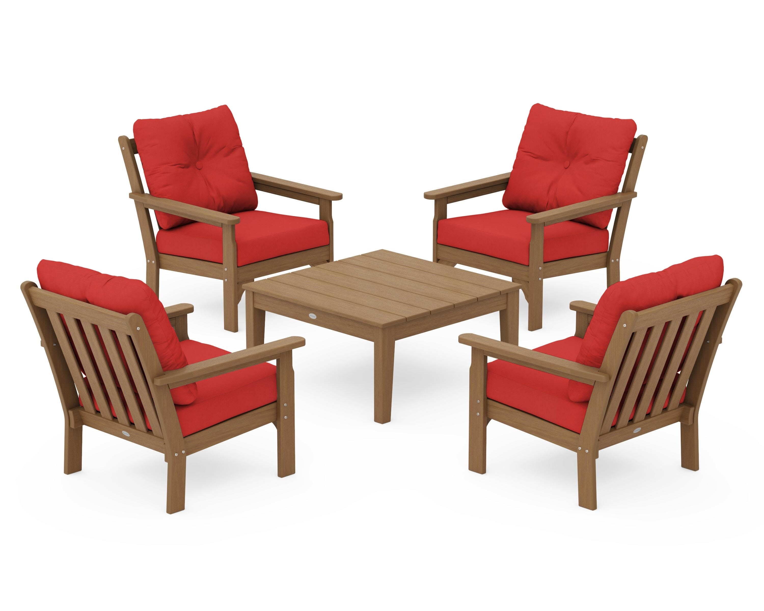 Vineyard 5-Piece Deep Seating Conversation Set in Natural / Crimson Linen