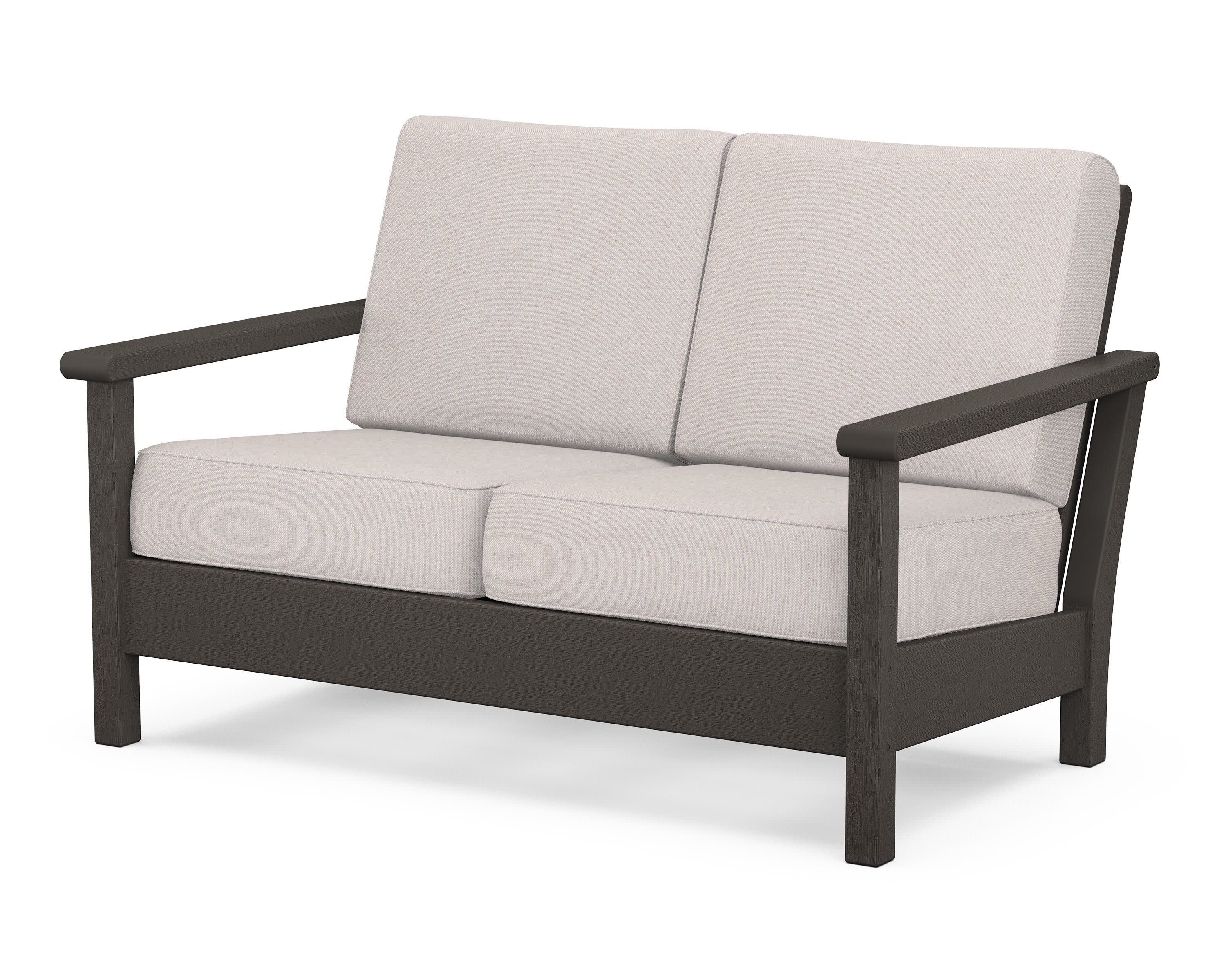 Harbour Deep Seating Loveseat in Vintage Coffee / Dune Burlap