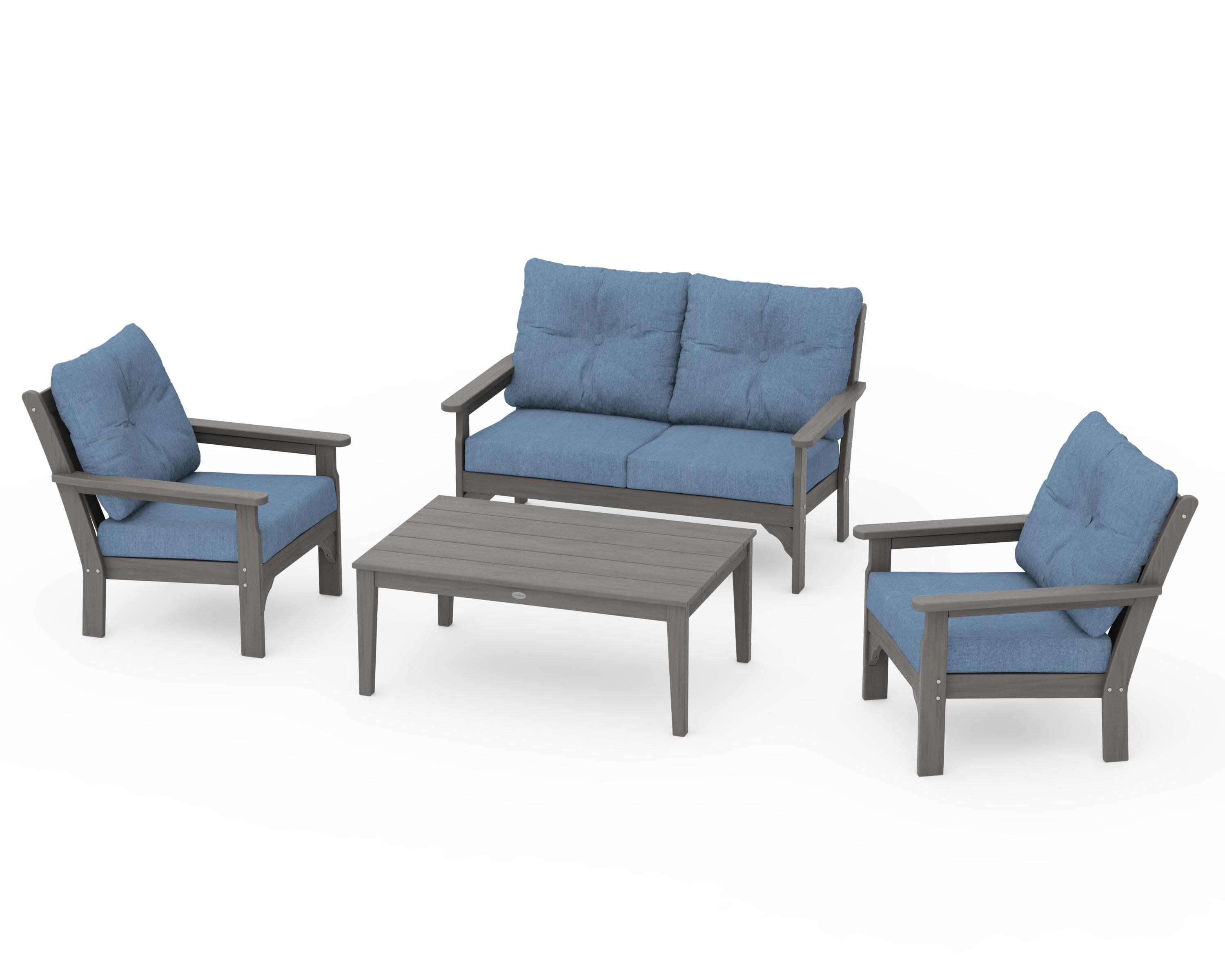 Vineyard 4-Piece Deep Seating Set in Driftwood / Sky Blue