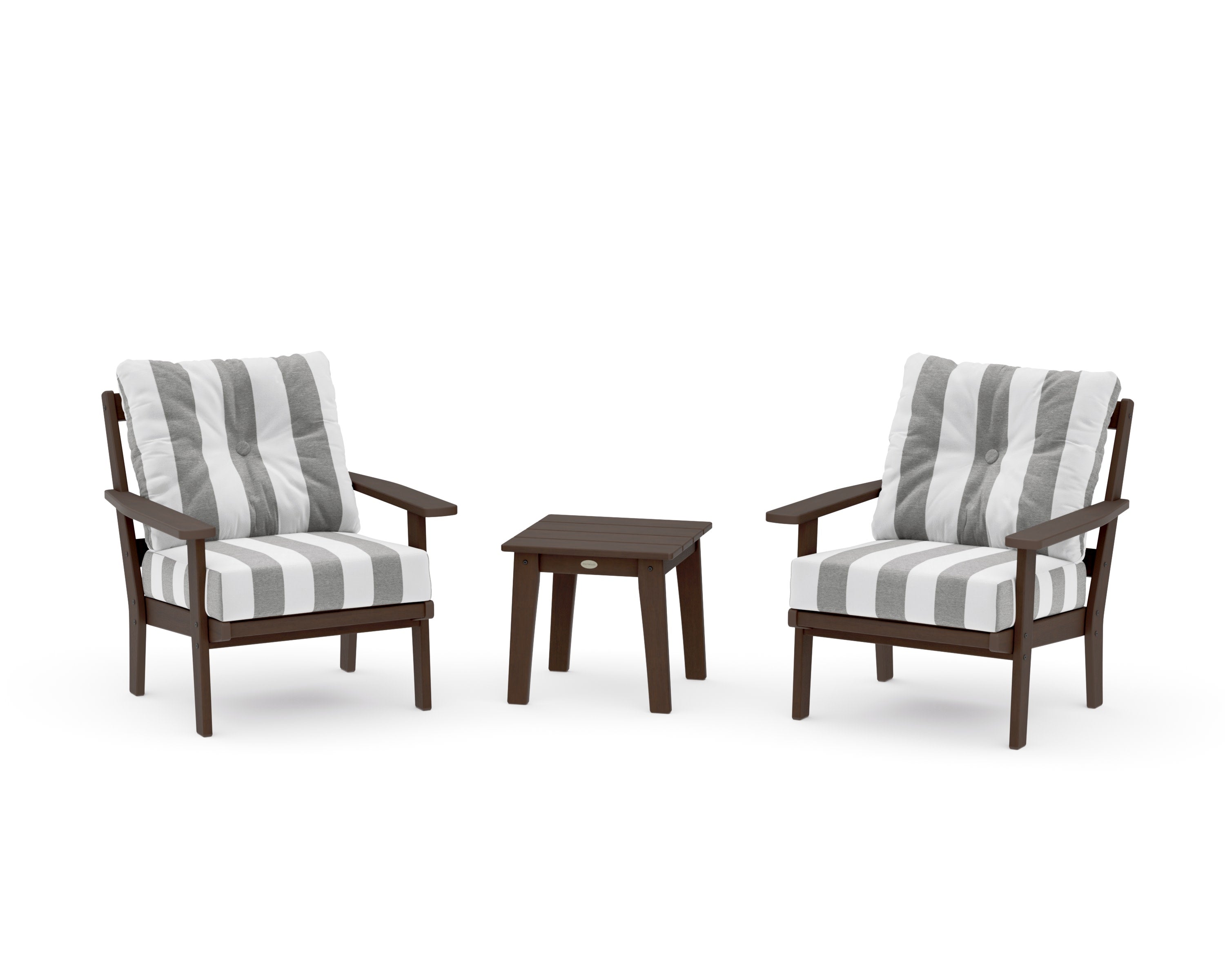 Prairie 3-Piece Deep Seating Set in Kona / Cabana Stripe Grey Mist